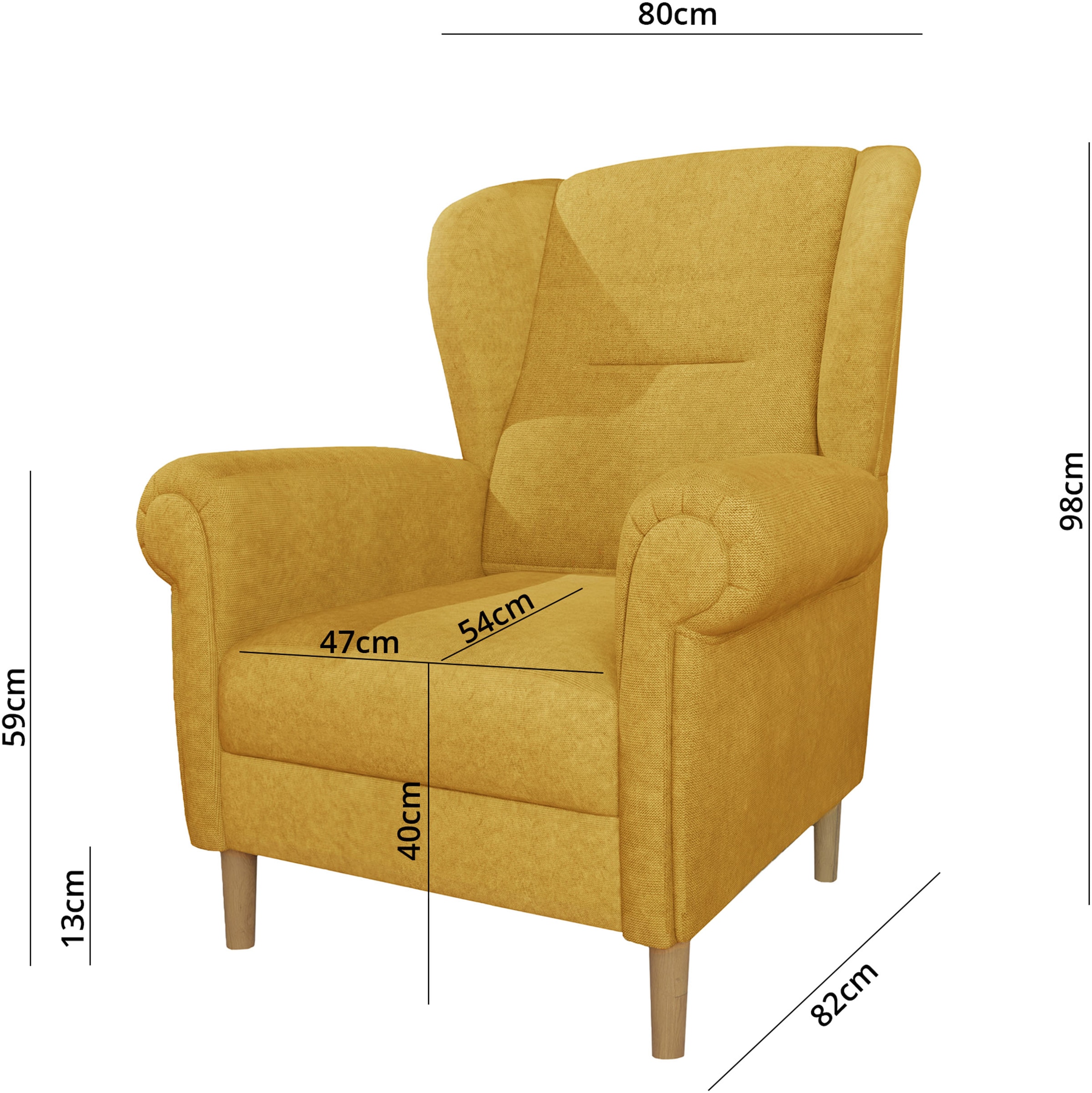 Home affaire Ohrensessel »OSTIANO B/T/H: 80/82/98 cm, Sessel«, Einzelstück, dicke geschwungene Armlehnen, uni und kariert