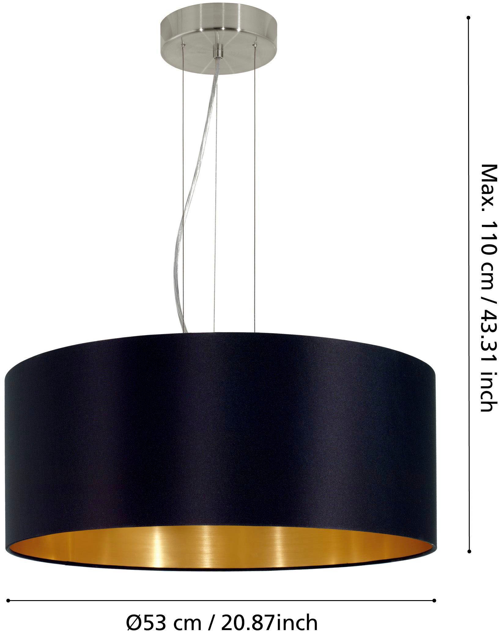 EGLO Hängeleuchte »MASERLO«, 3 flammig-flammig, Textil Hängelampe schwarz gold, aus Stahl und Stoff, E27, Ø53 cm