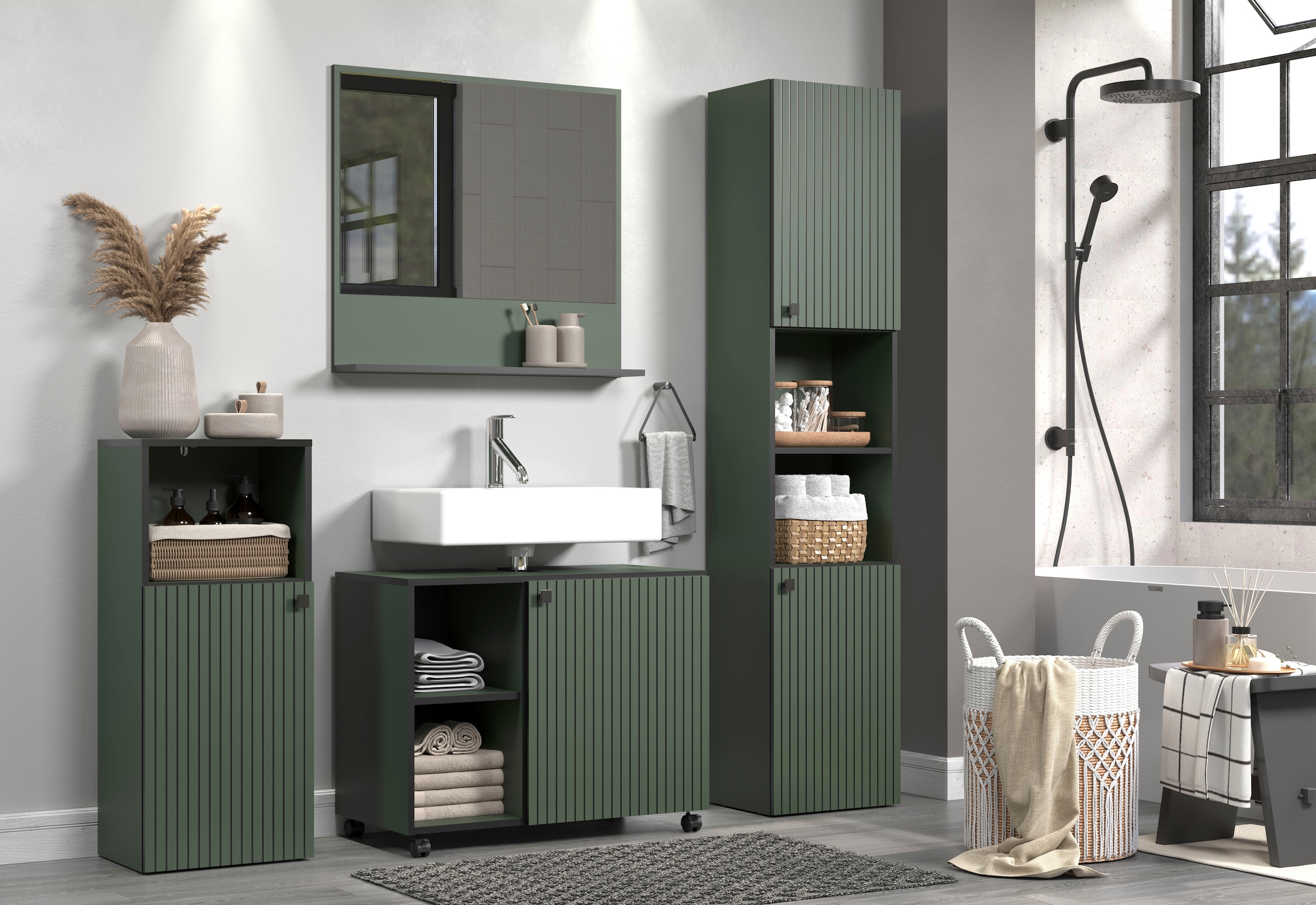 welltime Waschbeckenunterschrank »Amrum« Waschtisch auf Rollen - (B/T/H) wahlweise 60-80/42/64 cm