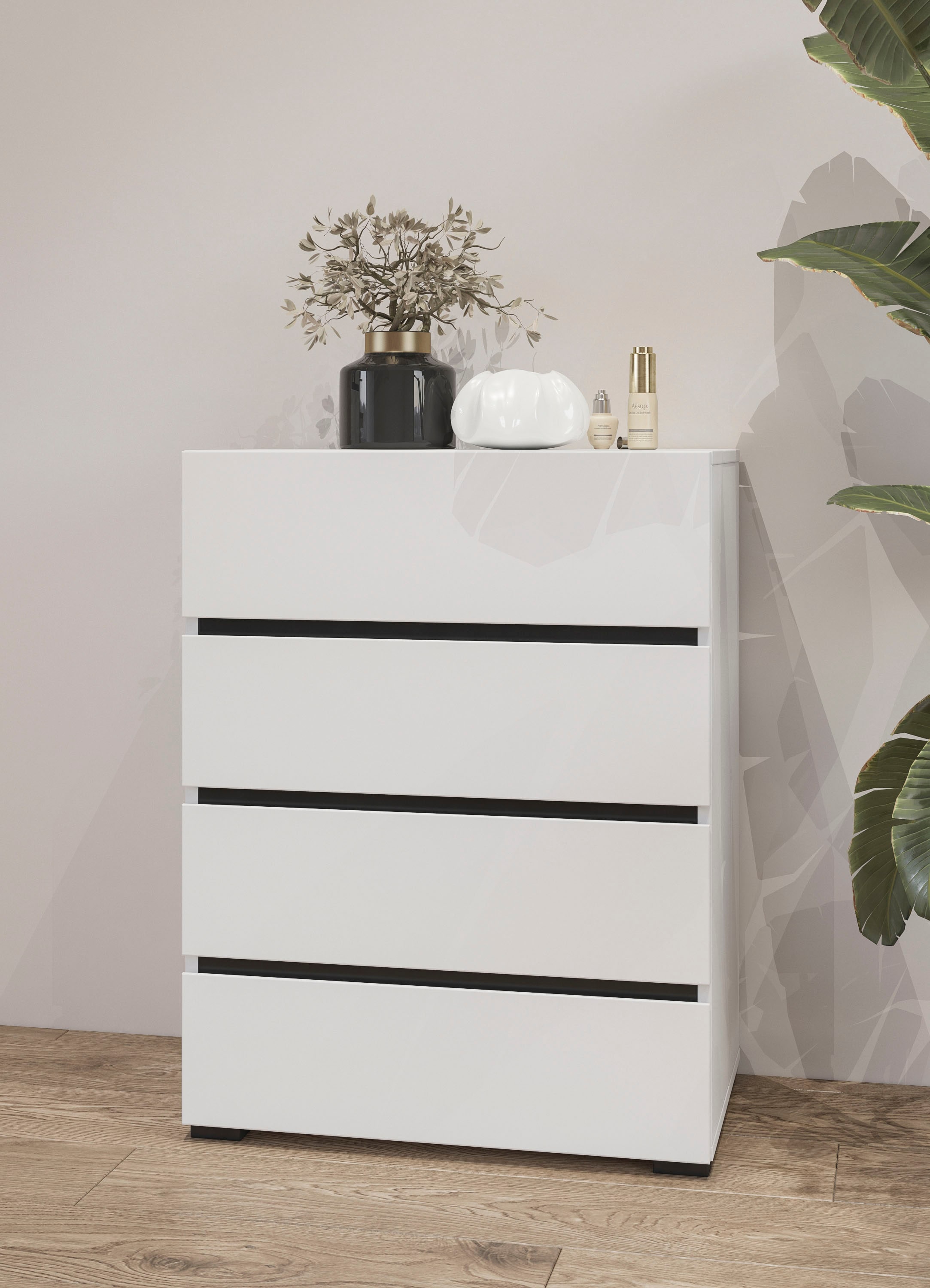 INOSIGN Kommode »Cross,Breite 60 cm, moderne grifflose Sideboard,4 Schubkästen«, Schubladenschrank mit viel Stauraum, Flur Highboard