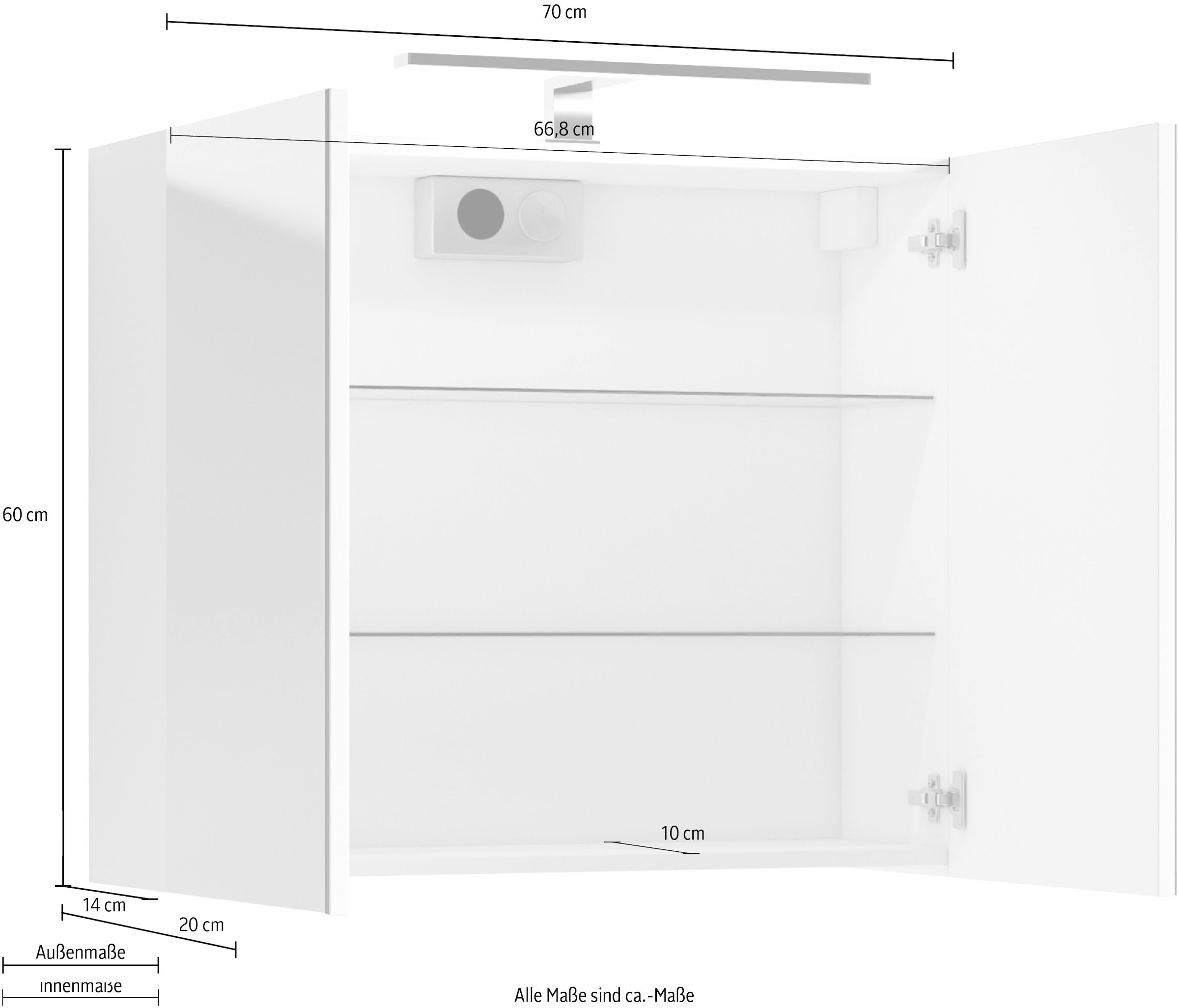 Homexperts Spiegelschrank »Salsa«, Breite 70 cm, mit LED-Beleuchtung & Schalter-/Steckdosenbox