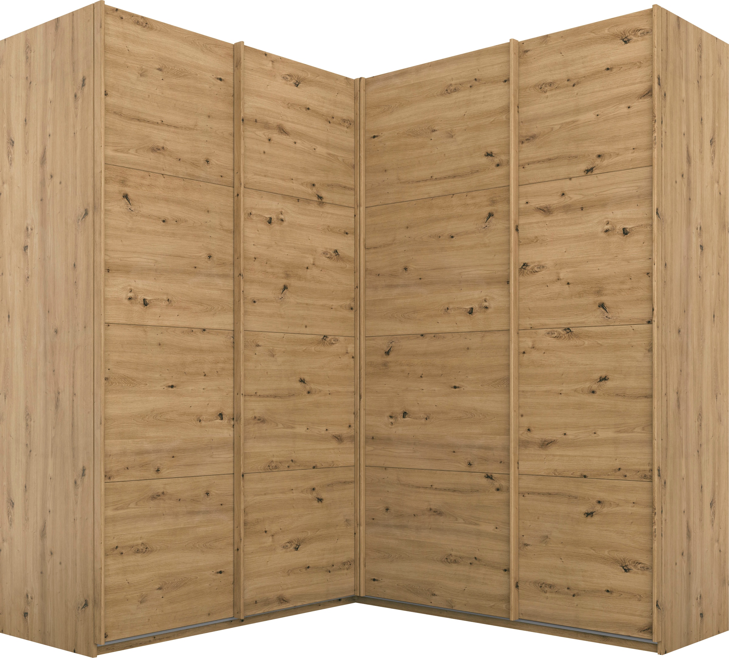 rauch Schwebetürenschrank »Schrank Garderobe Eckkleiderschrank QUADRA Front in Dekor/Hochglanz« Maß 181x187 cm, Höhen 210/229 cm, inkl. Soft-Close-Funktion,  extra großer Eckschrank inkl. Schubladeneinsatz MADE IN GERMANY