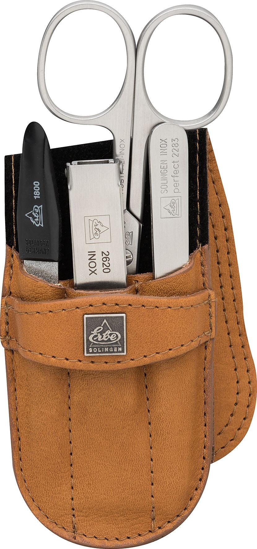 ERBE Maniküre-Etui »Taschenetui mit Steckverschluss aus echtem Leder«, bestückt mit Solinger Premium Stahlwaren in Edelstahl