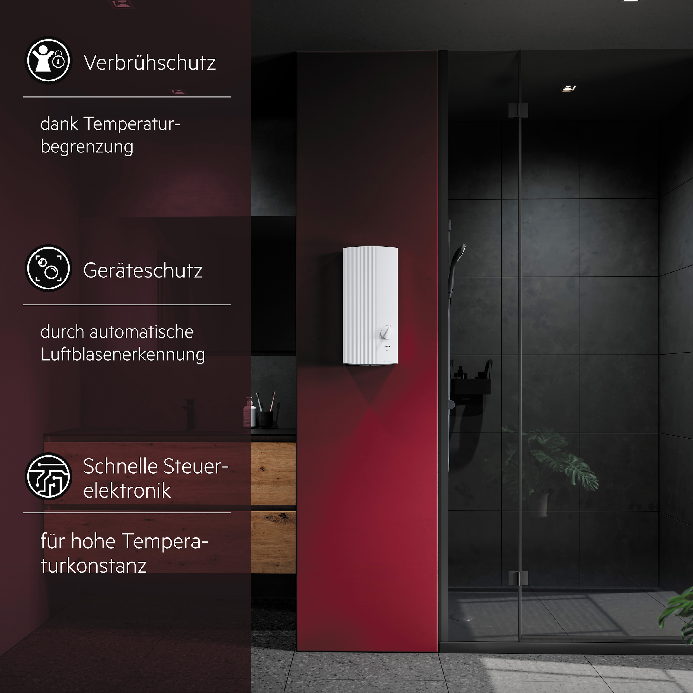 AEG Haustechnik Komfort-Durchlauferhitzer »DDLE EASY 21 kW, guter Warmwasserkomfort« zwei feste Temperatureinstellungen für Dusche und Spüle