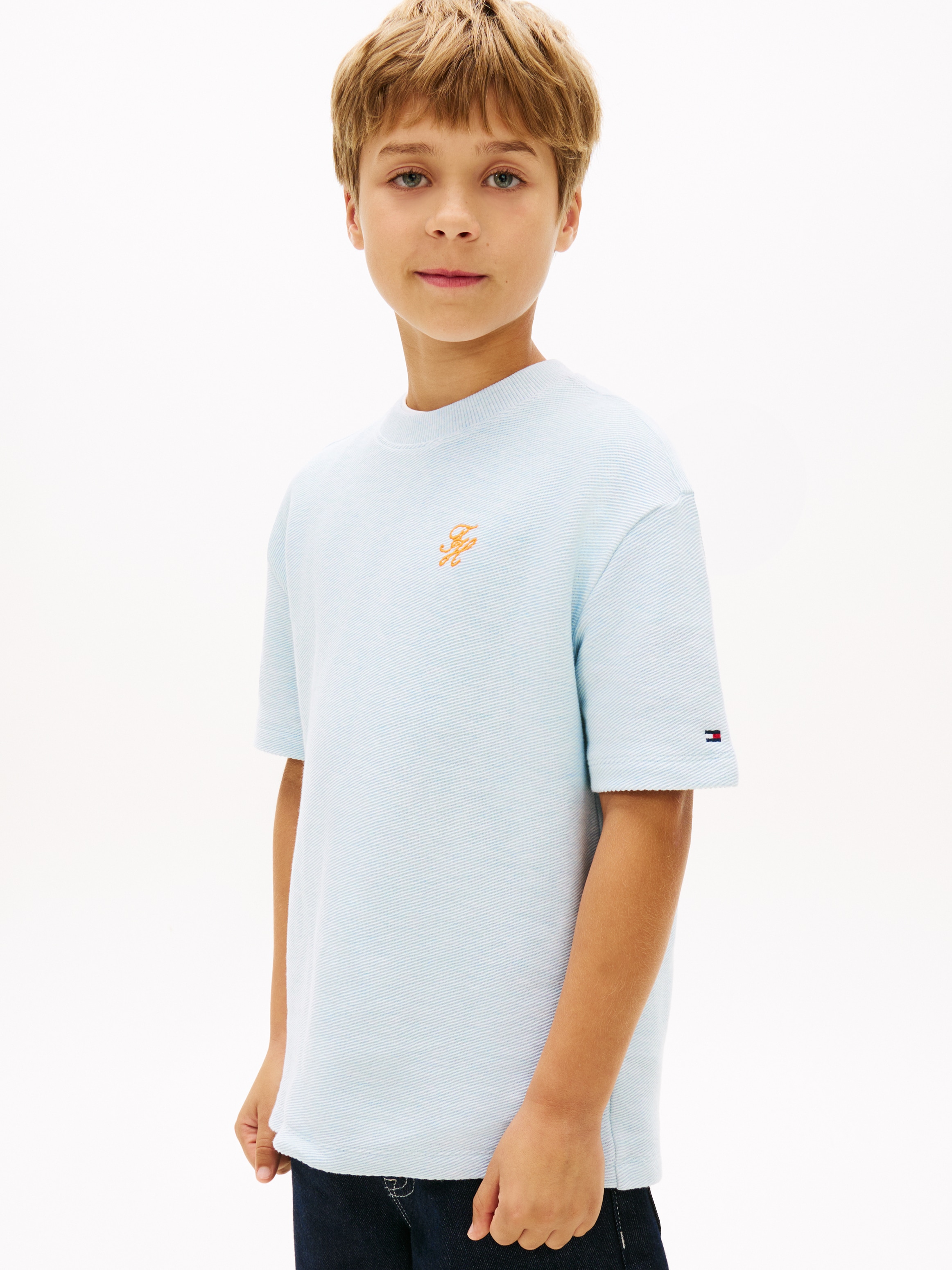 Tommy Hilfiger T-Shirt »TH SCRIPT JERSEY TWILL T-SHIRT« Kinder bis 16 Jahre, Rundhals, bestickt