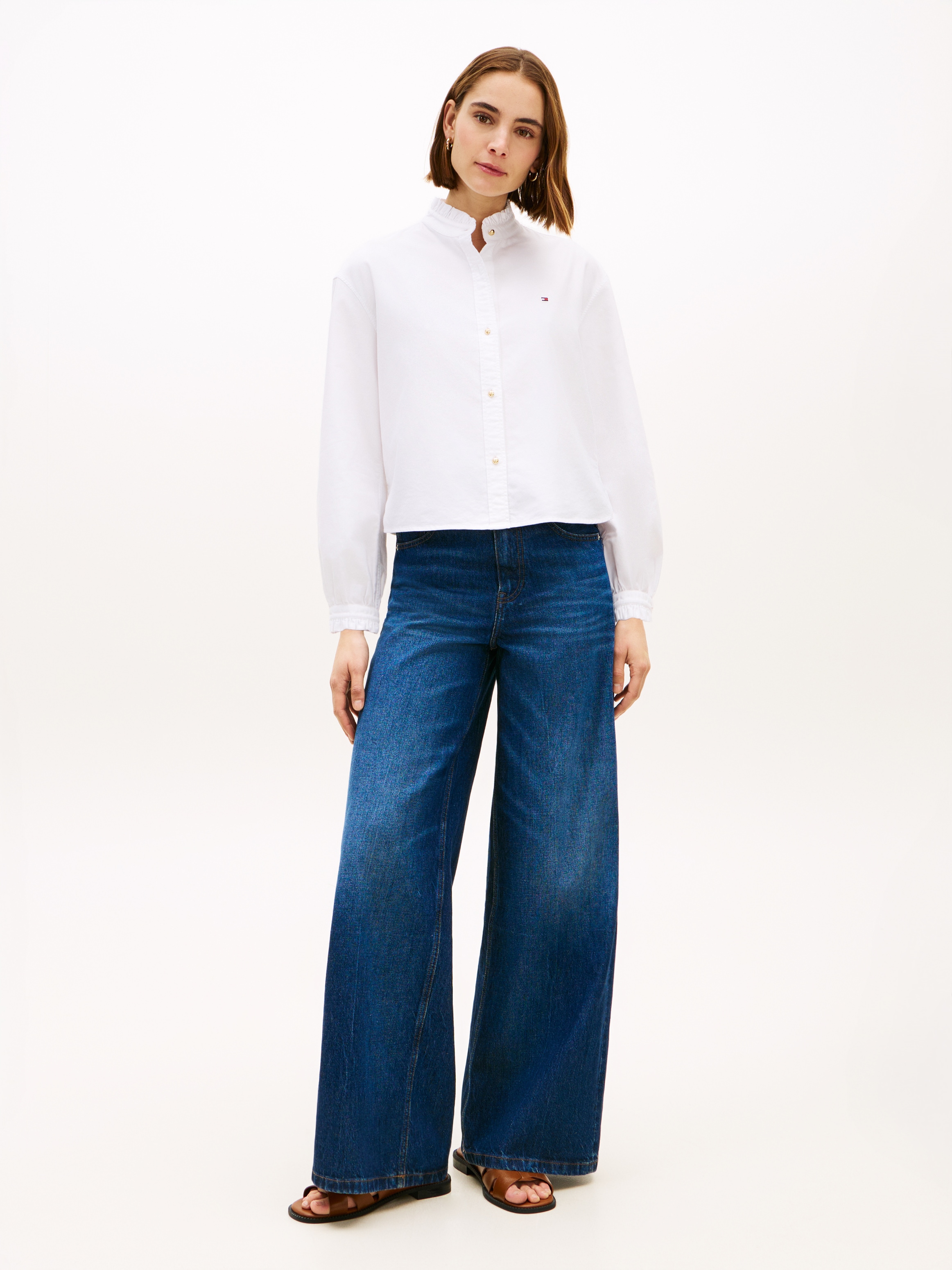 Tommy Hilfiger Langarmbluse »OXFORD CROP RUFFLE LS SHIRT« mit Rüschen-Details, boxy