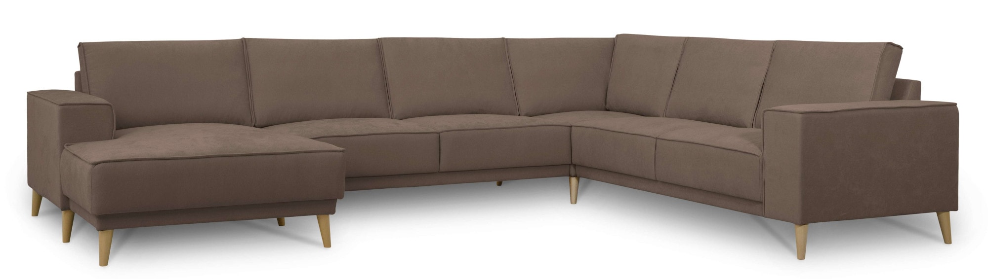 OTTO home Wohnlandschaft »Oland Skandi, weicher Chenille-Stoff« U-Form, 342 cm, Wellenunterfederung, Skandi-Design, Massivholzfüße