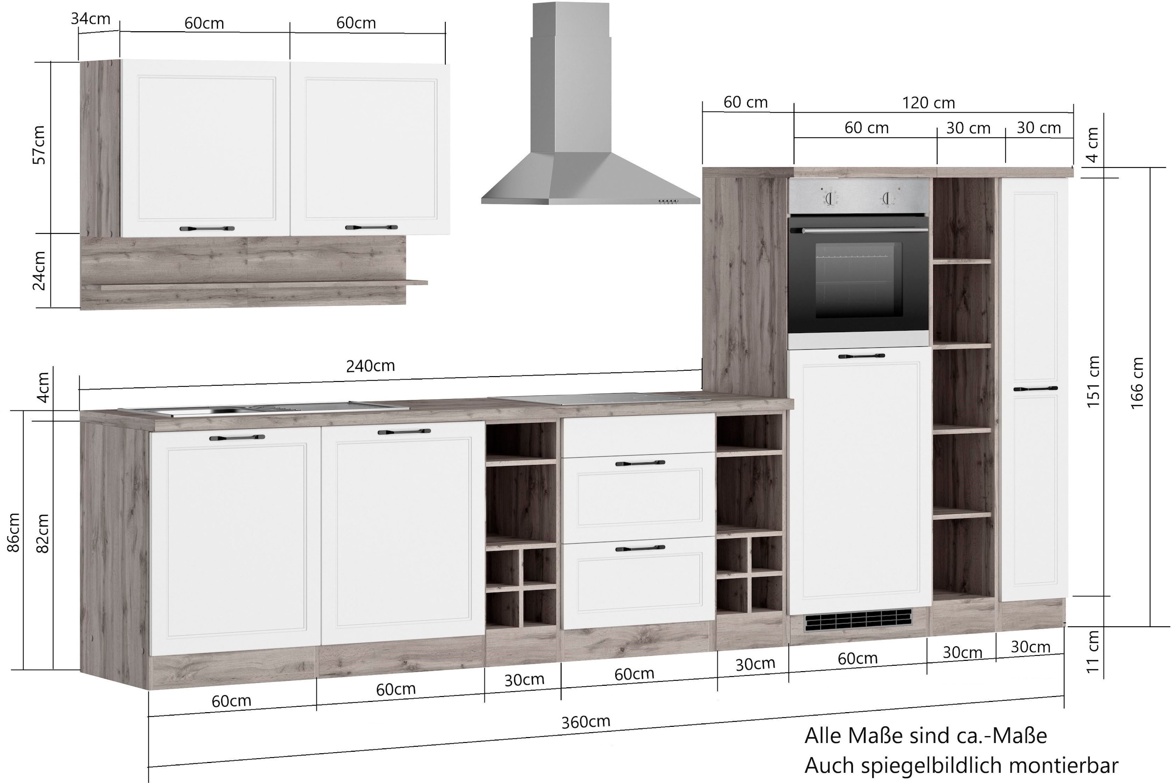KOCHSTATION Küchenzeile »KS-Lana« 360 cm breit, wahlweise mit oder ohne E-Geräte