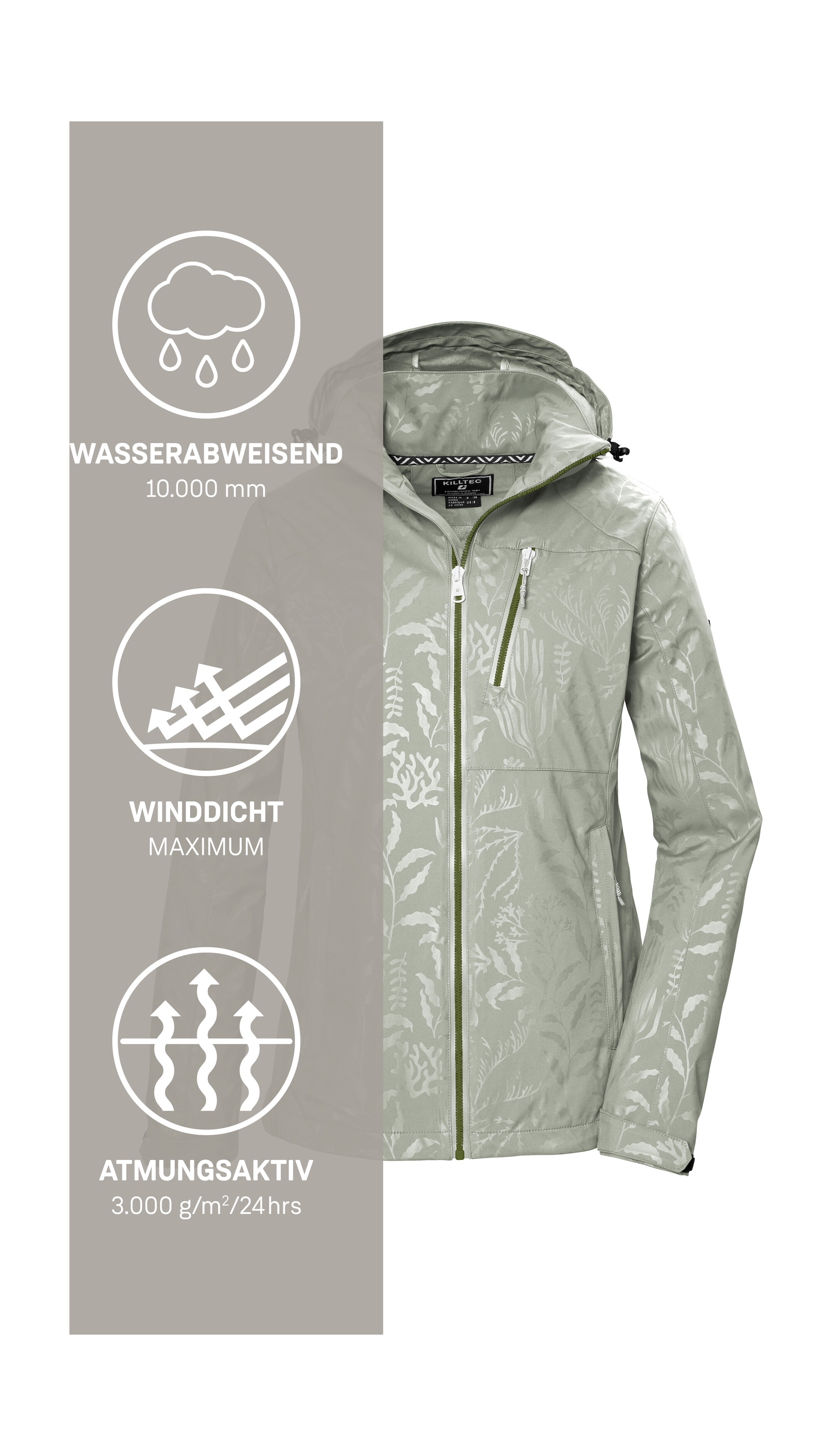 Killtec Softshelljacke »KOS 122 WMN SFTSHLL JCKT FLORAL« Softshelljacke: Wind- und wasserdicht, atmungsaktiv, Kapuze abzippbar