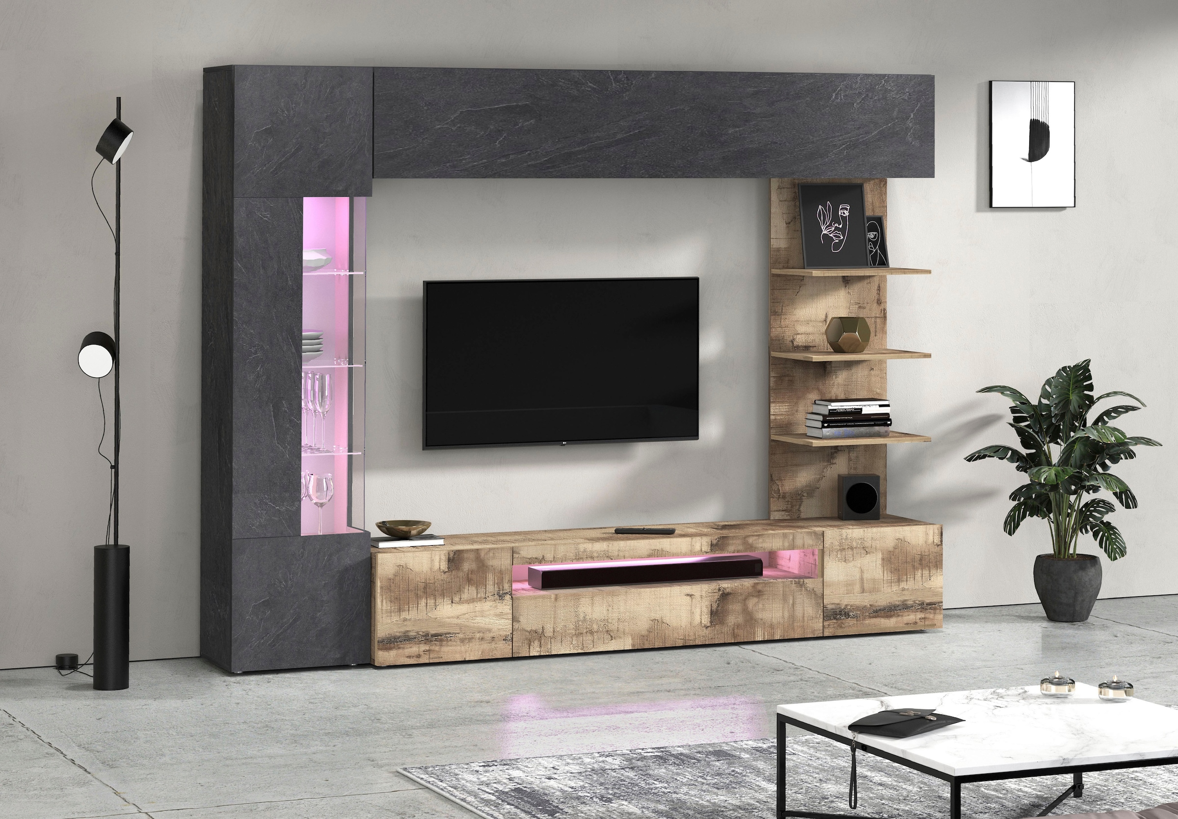 OTTO home Wohnwand »Wohnwand New Egypt, Anbauwand, Medienwand, Wohnzimmerwand« Weiß in Hochglanz, alle anderen Farben in matter Ausführung., 4 Stk. tlg.