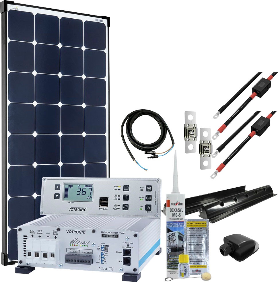Offgridtec Solaranlage »mTriple S mit 1 x 120W Solarmodul 30/20/250 Votronic Triple Charger« mit 5747 VPC Jupiter Kombipanel in schwarz, Größe 0