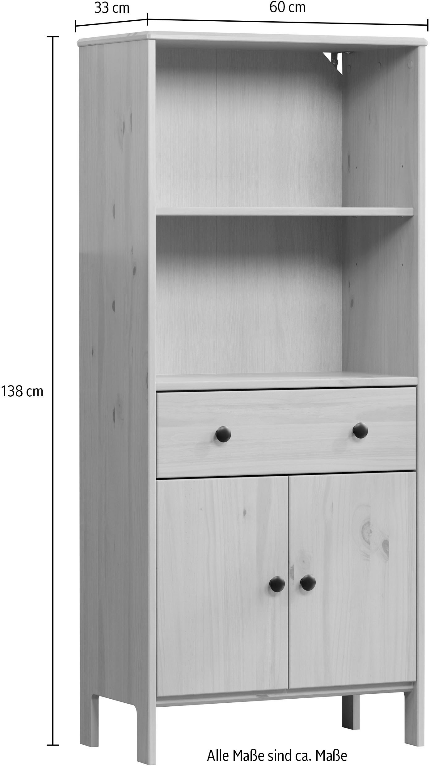 welltime Midischrank »Kall«, (1 St.), Breites Badregal aus Kiefer-Massivholz - Weiß oder Braun lackiert