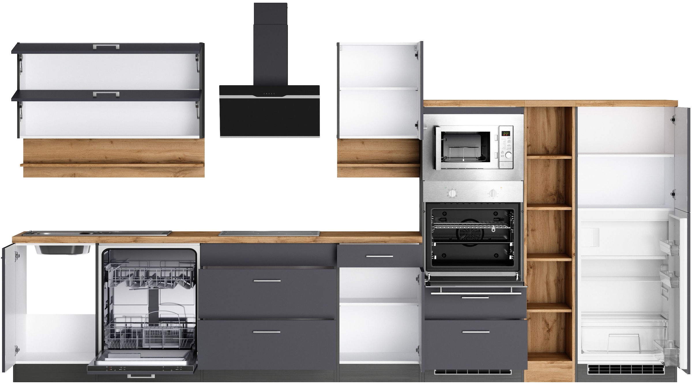 KOCHSTATION Küchenzeile »KS-Milan« 390 cm breit, viel Stauraum, wahlweise mit E-Geräten