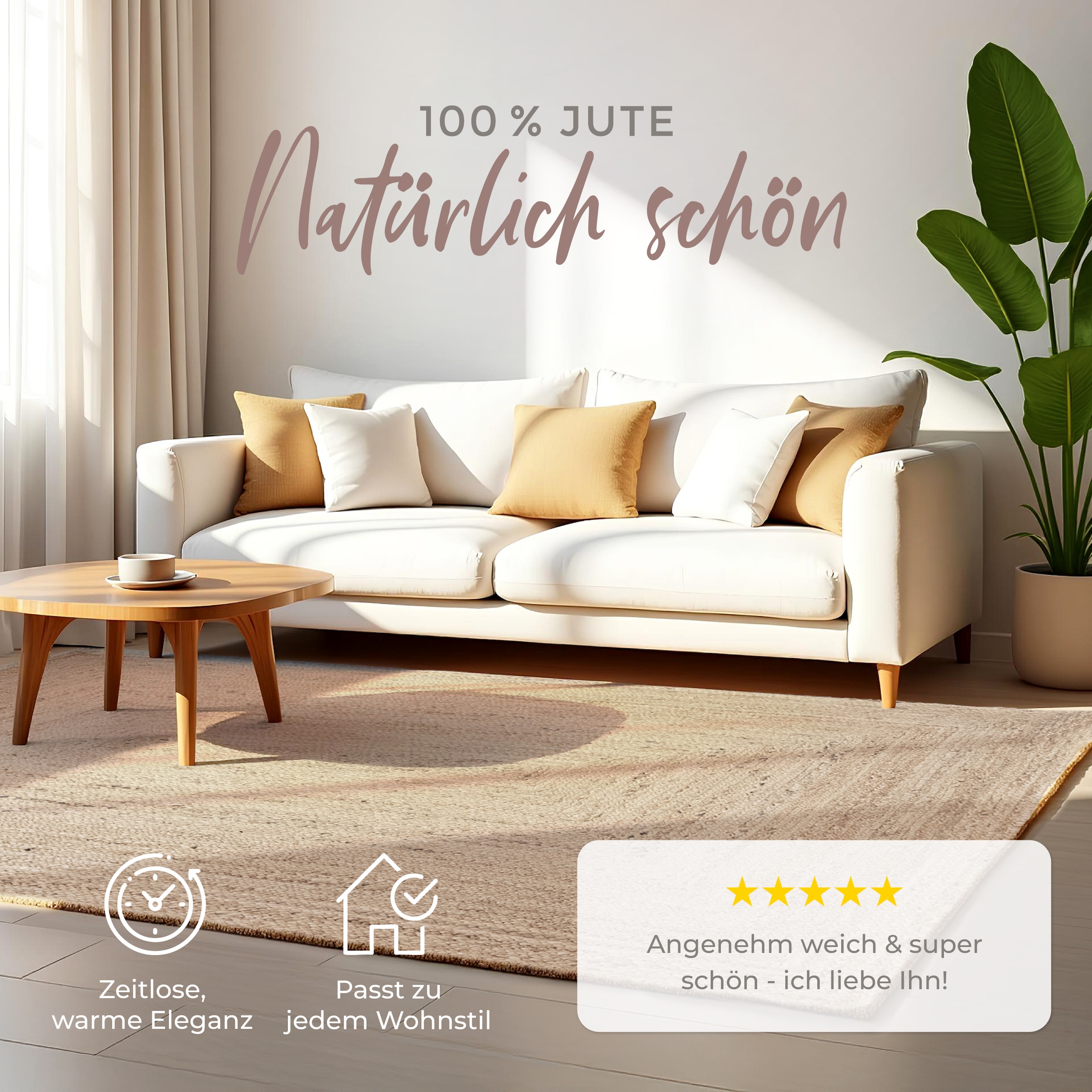 carpetfine Teppich »Nele Juteteppich Naturfaser«, rechteckig, 6 mm Höhe, geflochtener Wendeteppich aus 100% Jute, quadratisch und als Läufer