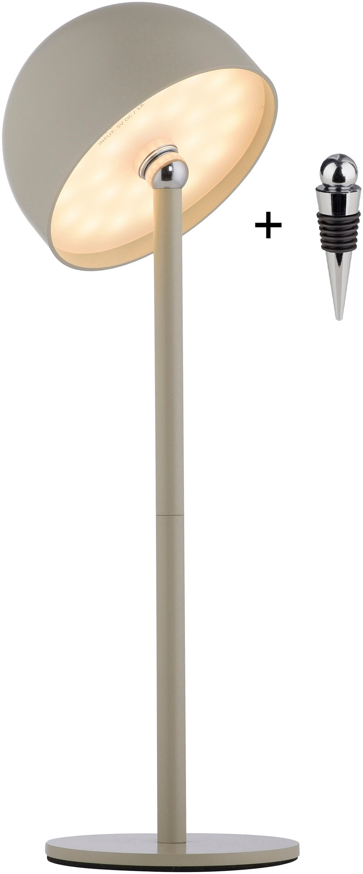 OTTO home Tischleuchte »Akku Tischlampe Garrin Indoor Outdoor, magnetischer Flaschenaufsatz« LED-Board Warmweiß Pilzlampe Flaschenaufsatz, Regulierung der Lichtstärke, Pilz, Lampe