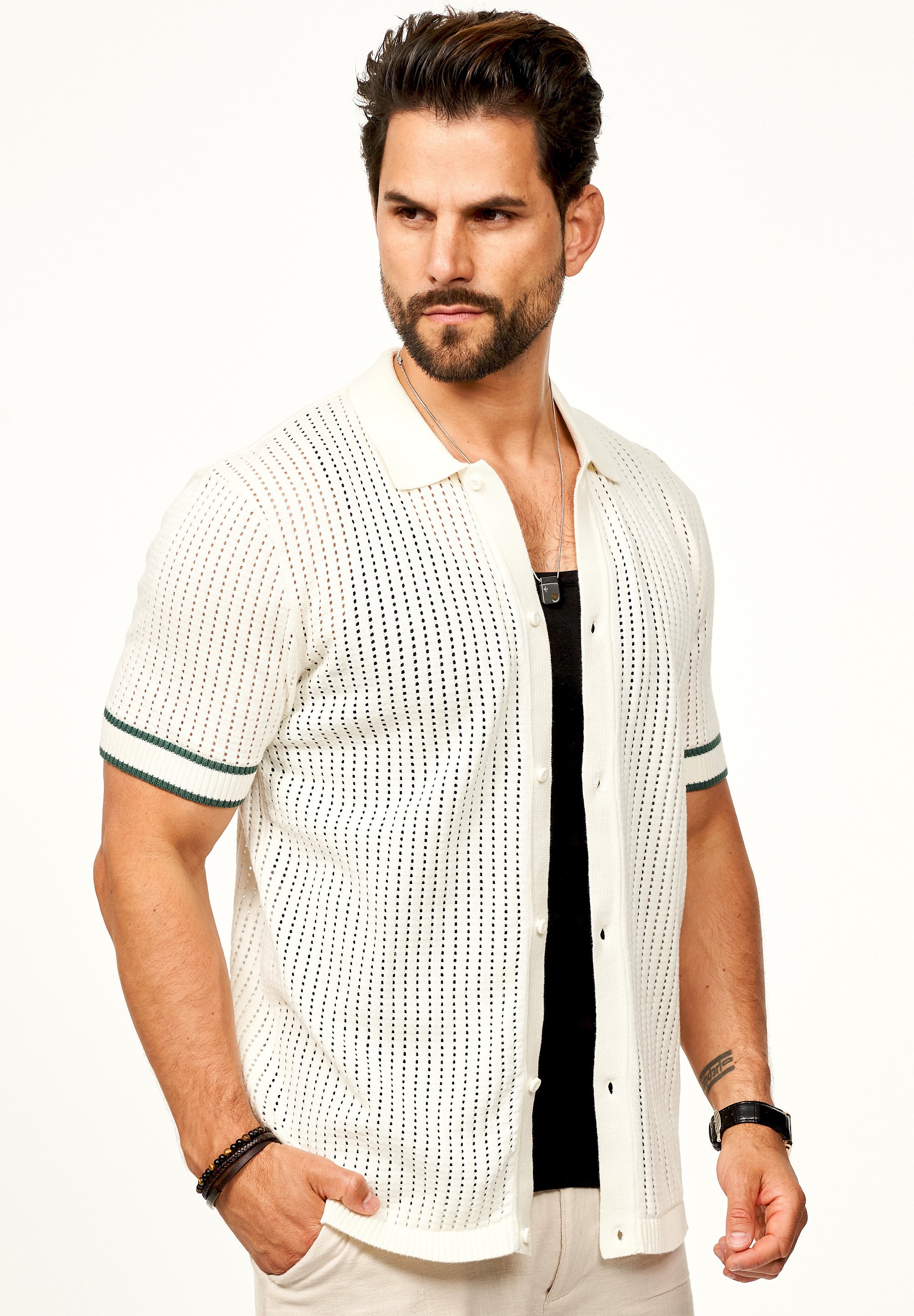 SOULSTAR Poloshirt »Kurzarm Strickhemd im Cardigan Stil mit Knopfleiste für Herren«