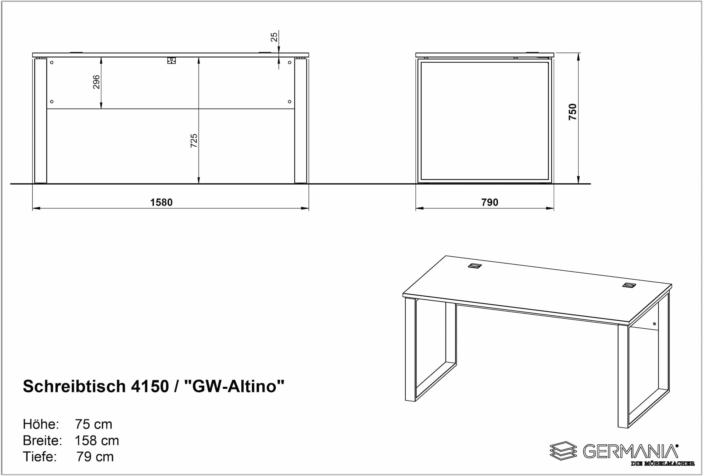GERMANIA Schreibtisch »Altino«, Kufen aus Metall, 2x Kabeldurchlass, Breite 160 cm, Made in Germany
