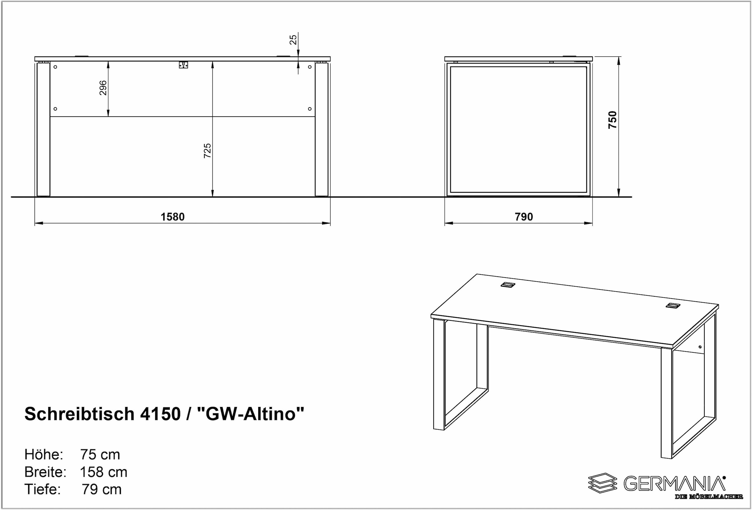 GERMANIA Schreibtisch, Kufen aus Metall