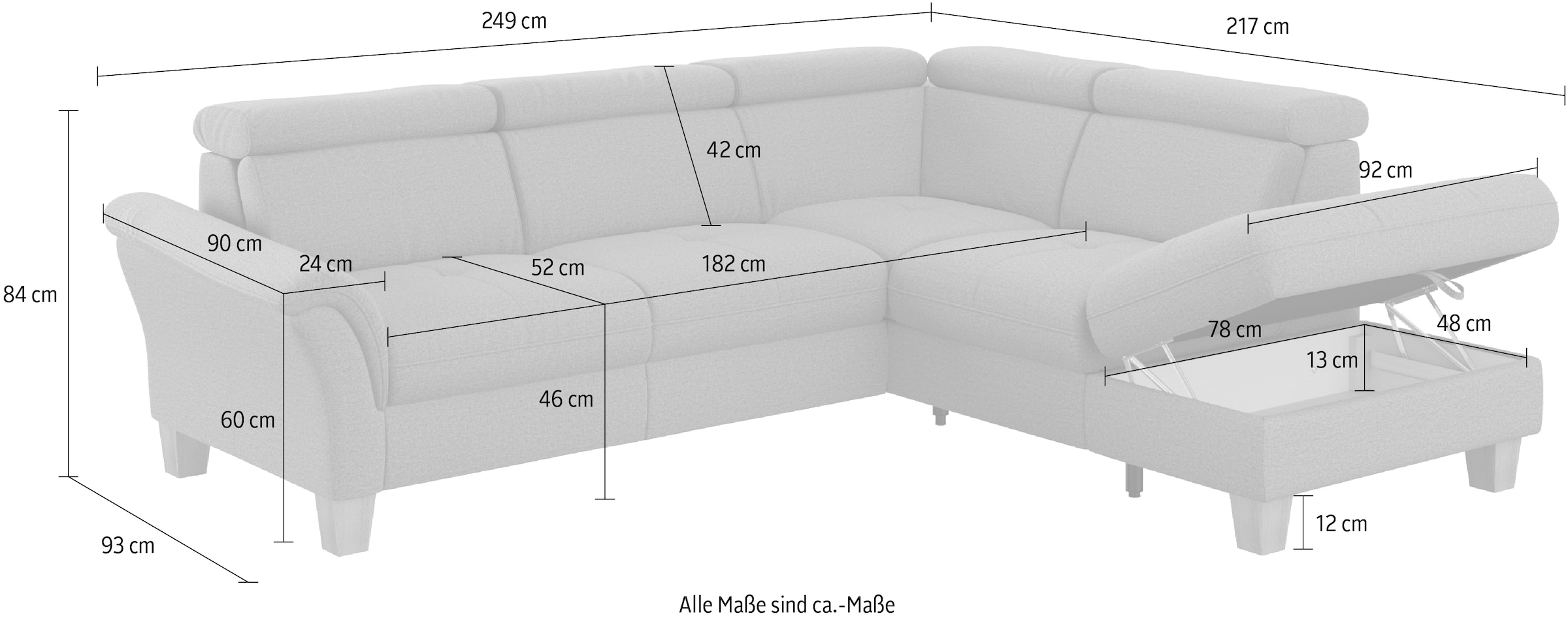 Home affaire Ecksofa »Lindgren L-Form«, wahlweise mit TV-Funktion, Stauraum und Kopfteilverstellung