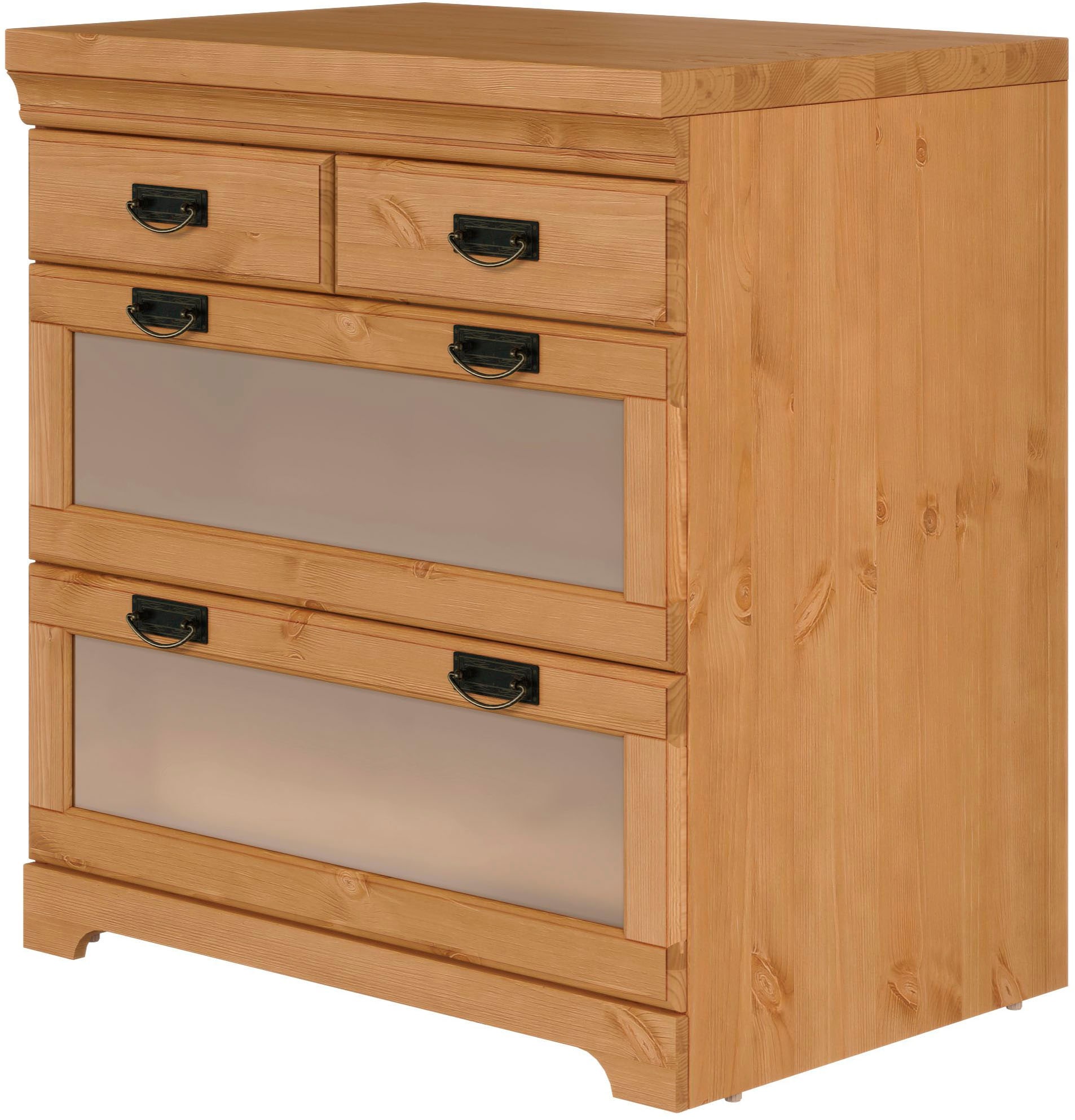 Home affaire Unterschrank »Rügen«, Breite 80 cm, Kiefer massiv, Schubkästen mit Glaseinsatz