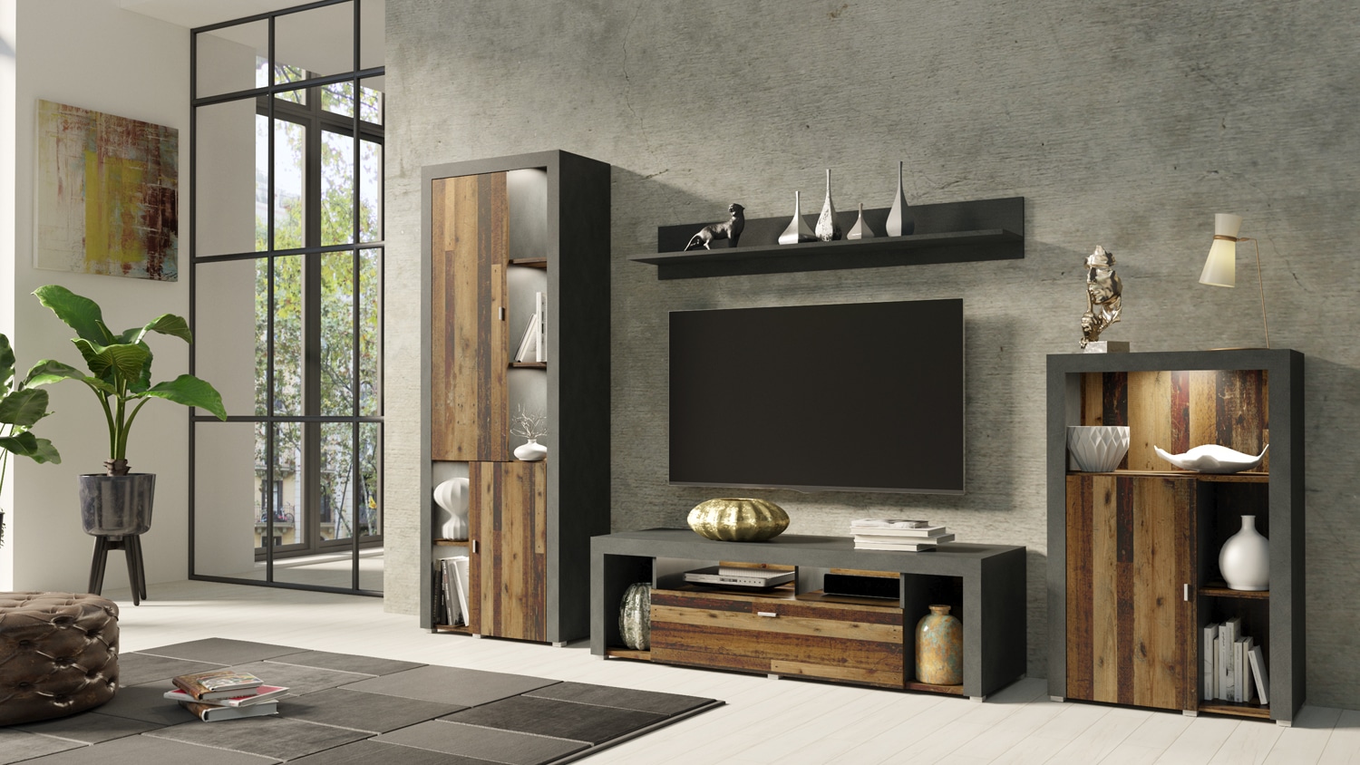 TRENDMANUFAKTUR Wohnwand »Nela«, (Set, 4 tlg.)