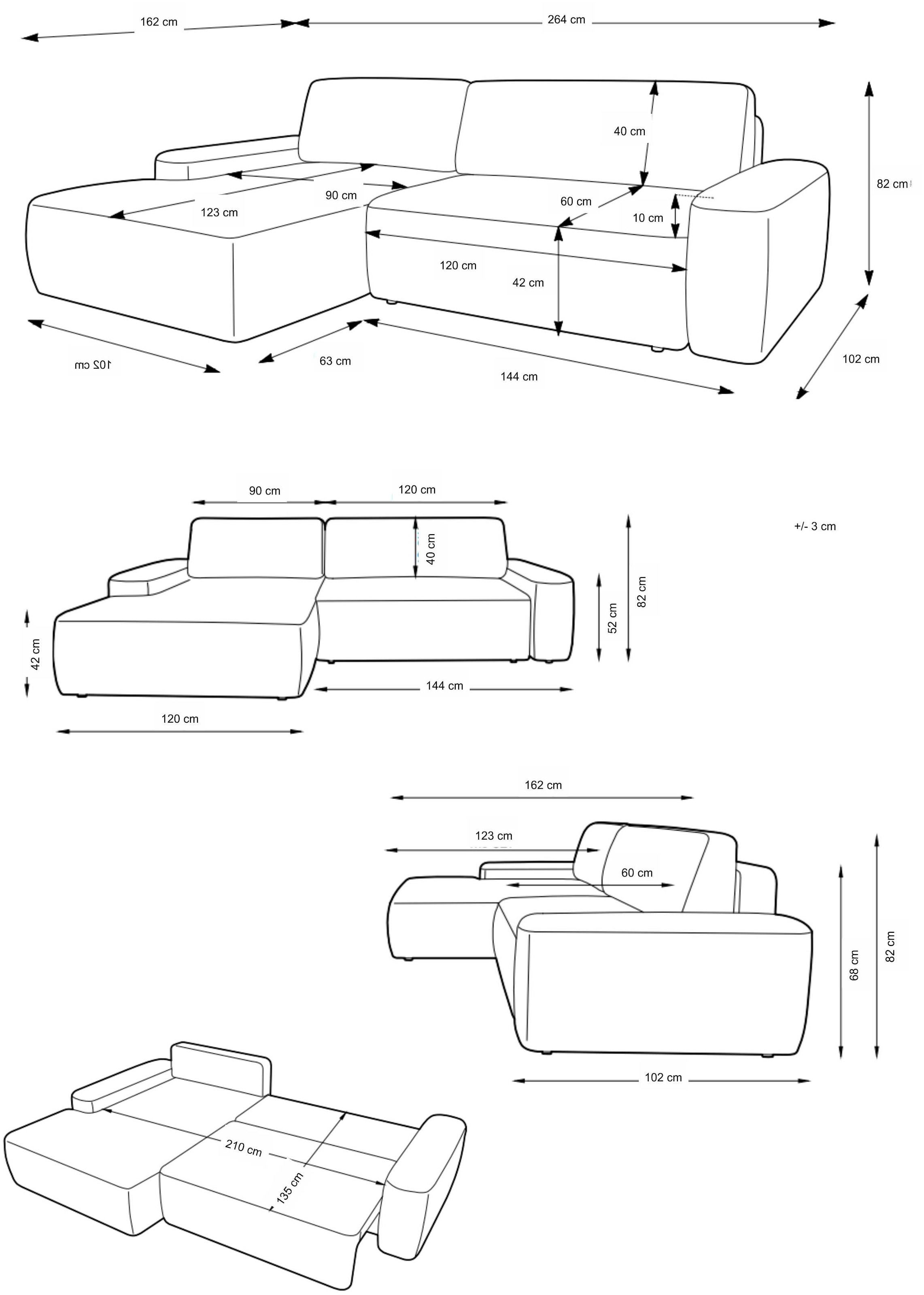 INOSIGN Ecksofa »TORGE (264cm), Schlafsofa in Cord, Samtvelours o Struktur fein, L-Form« Schlaffunktion, Bettkasten, Liegefläche: 125/210 cm