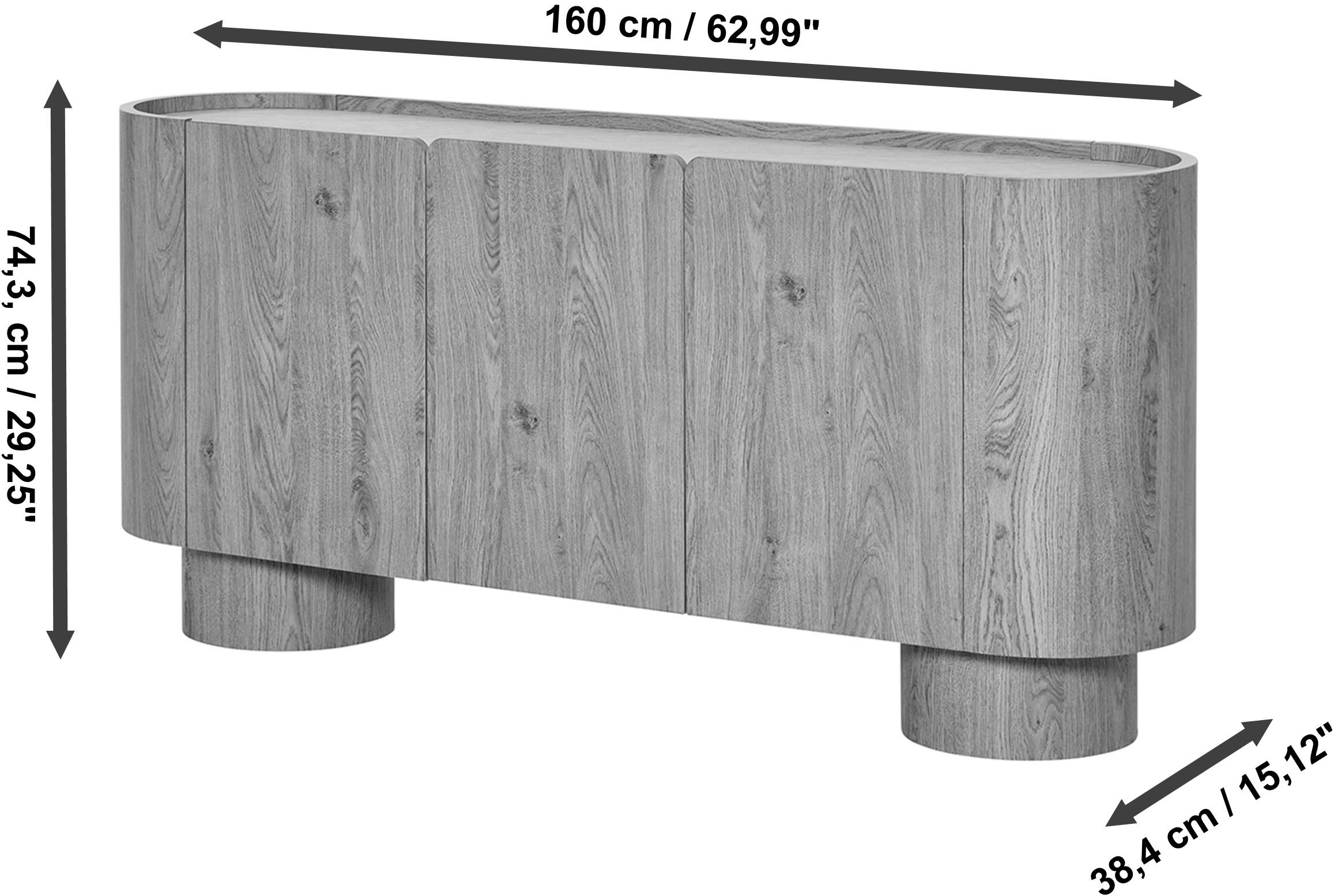 Jahnke Sideboard »CIRCO SB 160« 1 Stk. tlg. Sideboard, 3-türig, gerundetes Design, Marmor-Look, Breite 160 cm
