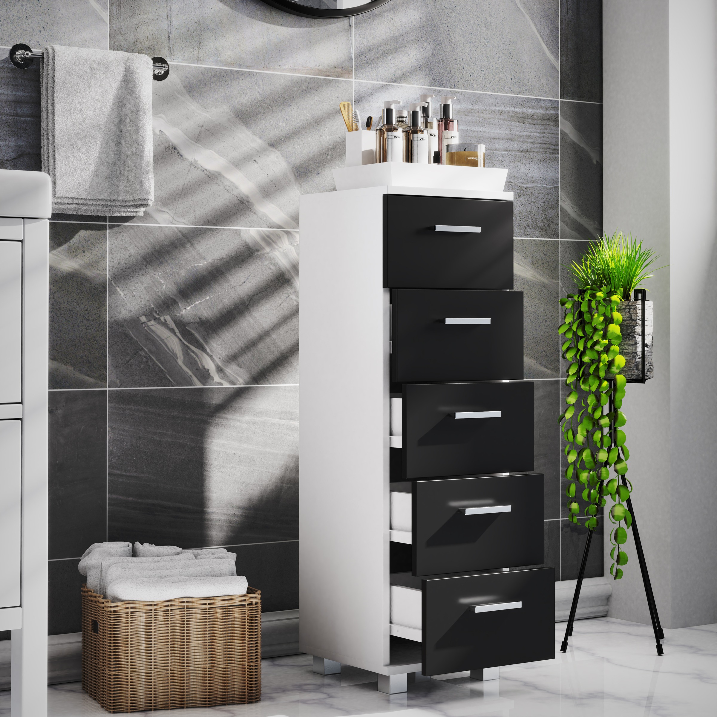 VCM Midischrank »Holz Badmöbel Schubladen Badschrank Kommode Zalo M«