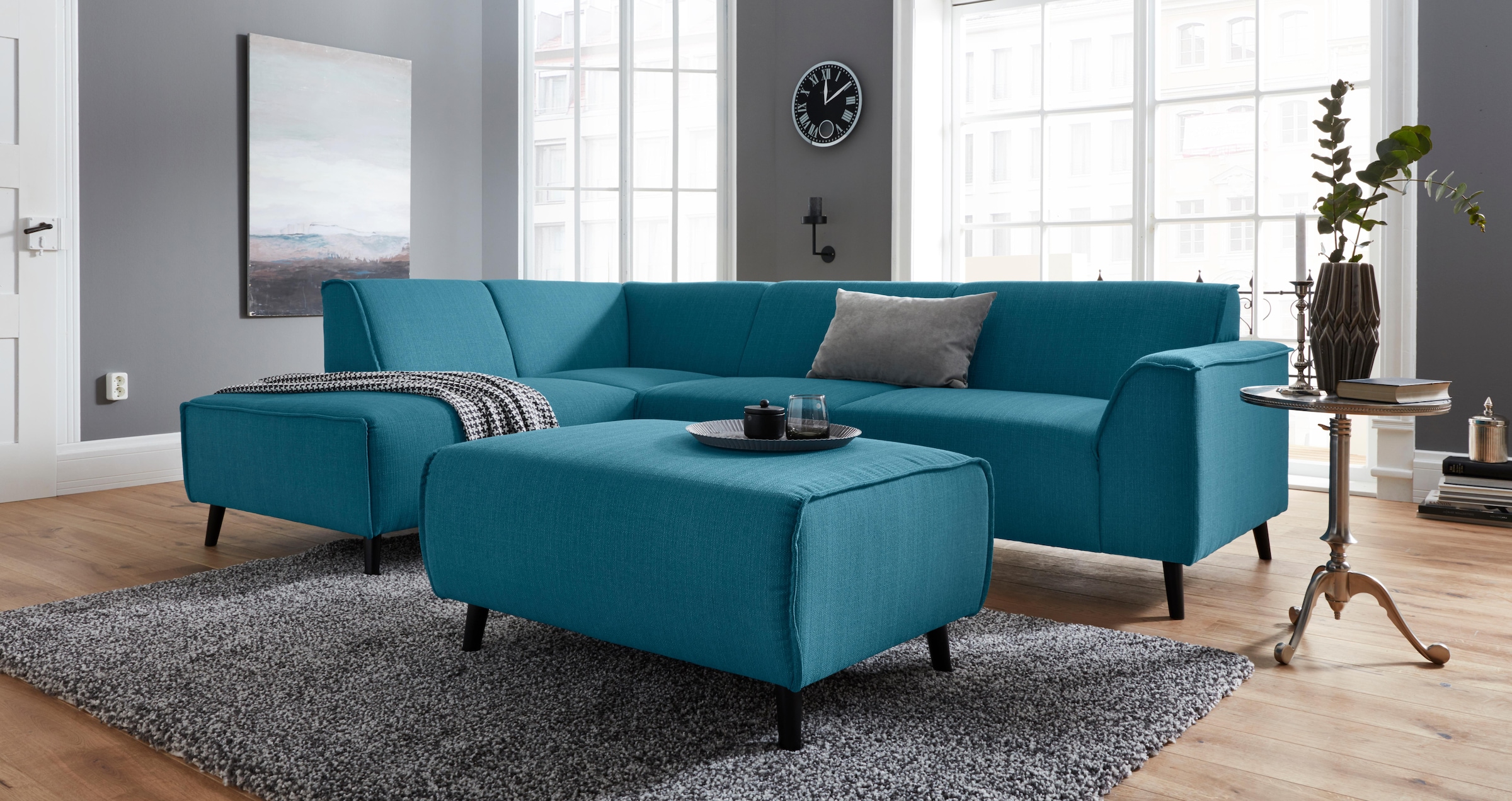 DOMO collection Ecksofa »Amora, inklusive komfortablem Federkern für mehr Sitzkomfort, L-Form«, mit Ottomane, elegant und zeitlos, bequem, Komfortsitzhöhe 47cm