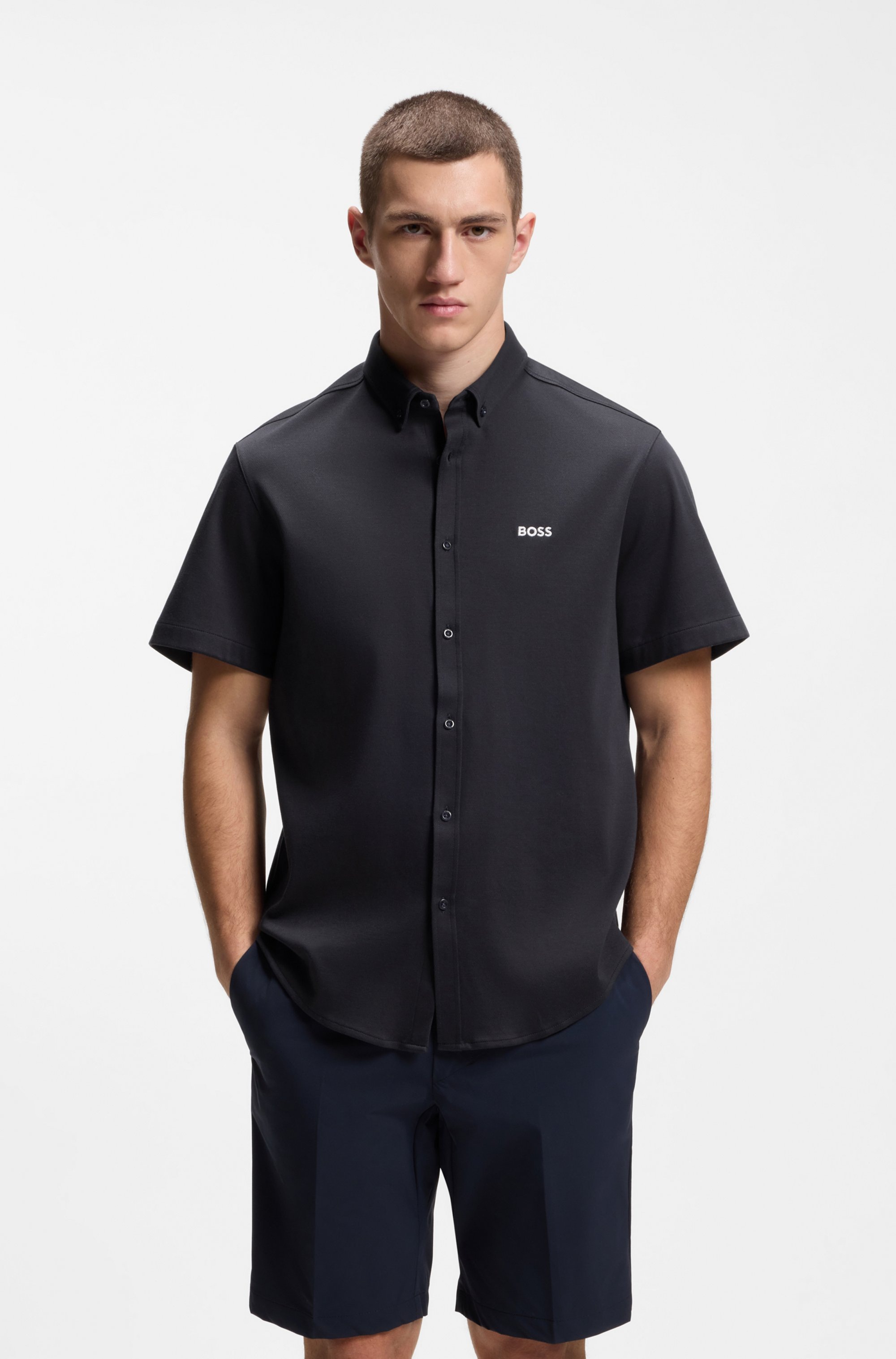 BOSS GREEN Kurzarmhemd »Motion S« Regular Fit, Button-down-Kragen, Kurzarm, Logo-Stickerei
