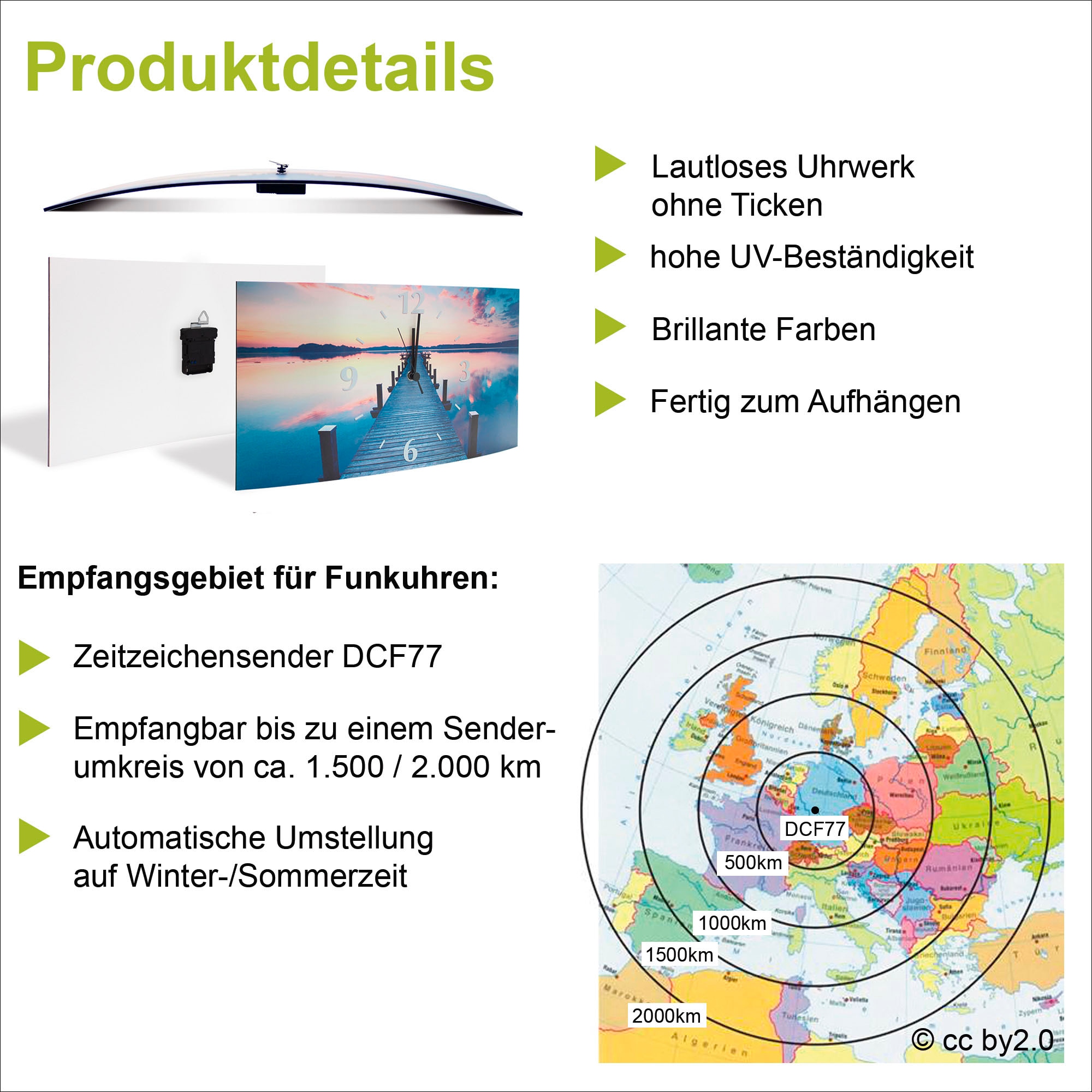 Artland Wanduhr »Langer Pier am See im Sonnenaufgang«, 3D Optik gebogen, mit Quarz- oder Funkuhrwerk, versch. Größen