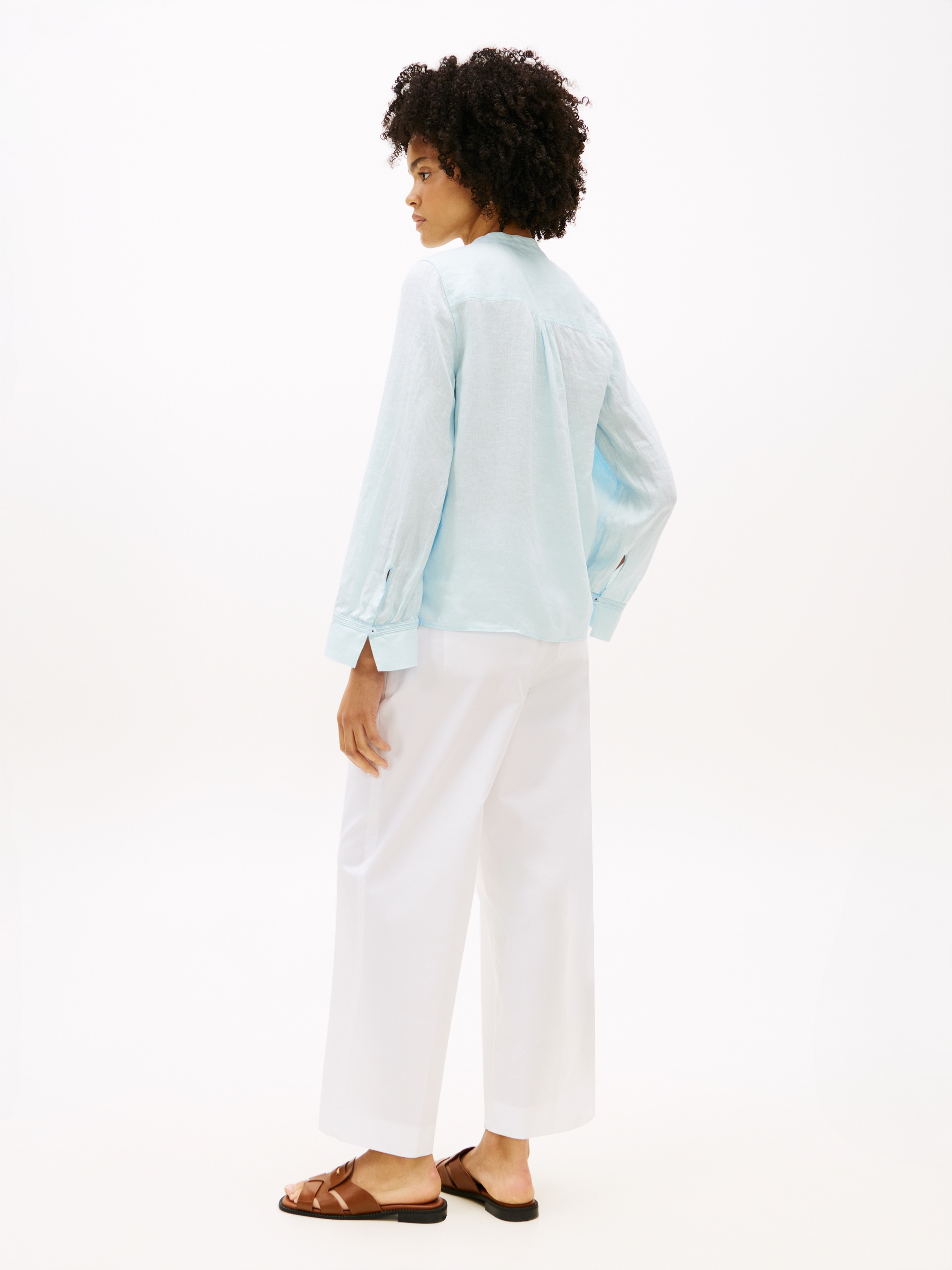 Tommy Hilfiger Langarmbluse »ESSENTIAL LINEN V-NECK LONGSLEEVE BLOUSE« mit gerafften Schultern, Relaxed Fit