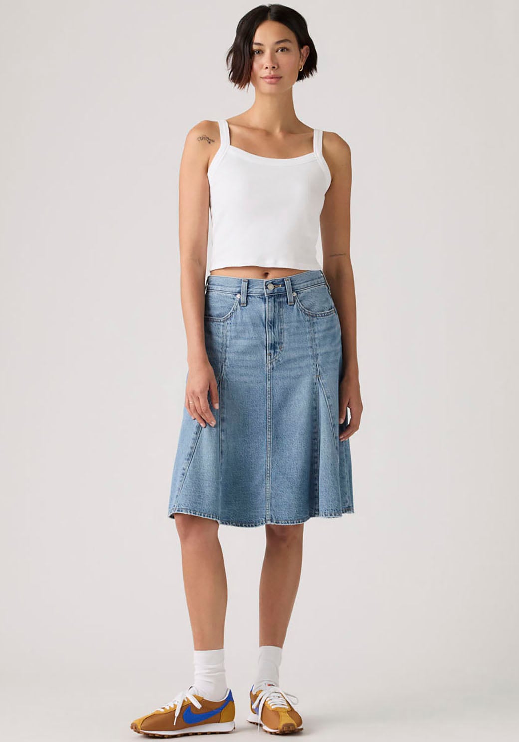 Levi's® Jeansrock »GODET KNEE LENGTH SKIRT« Midirock mit Falten