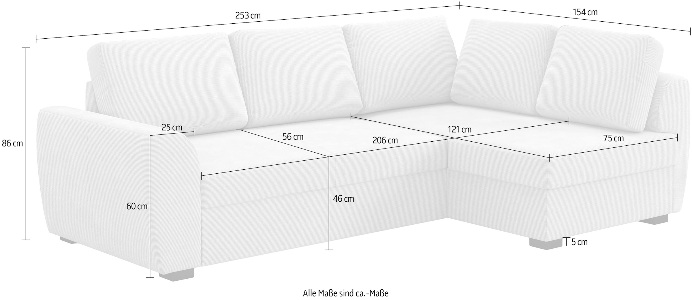 COTTA Ecksofa »Drift L-Form Ottomane, Breite 253 cm« optional auch mit Schlaffunktion, Wellenunterfederung
