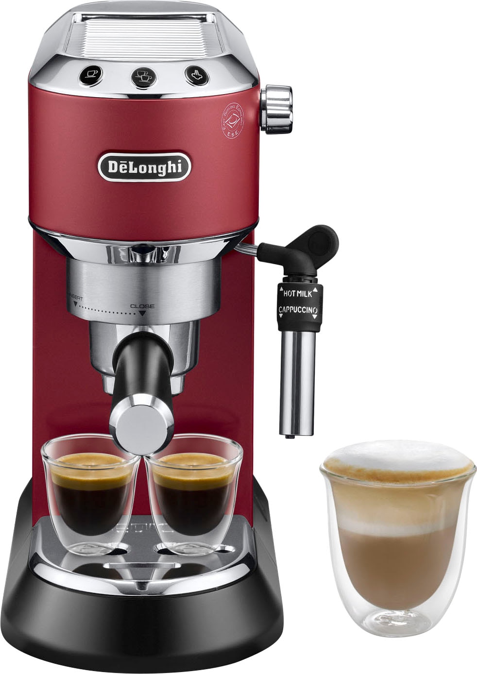 De'longhi Espressomaschine »Dedica Style EC 685.B« Nur 15 cm breit, für E.S.E Pads geeignet, 1L, inkl. Milchschaumdüse in rot