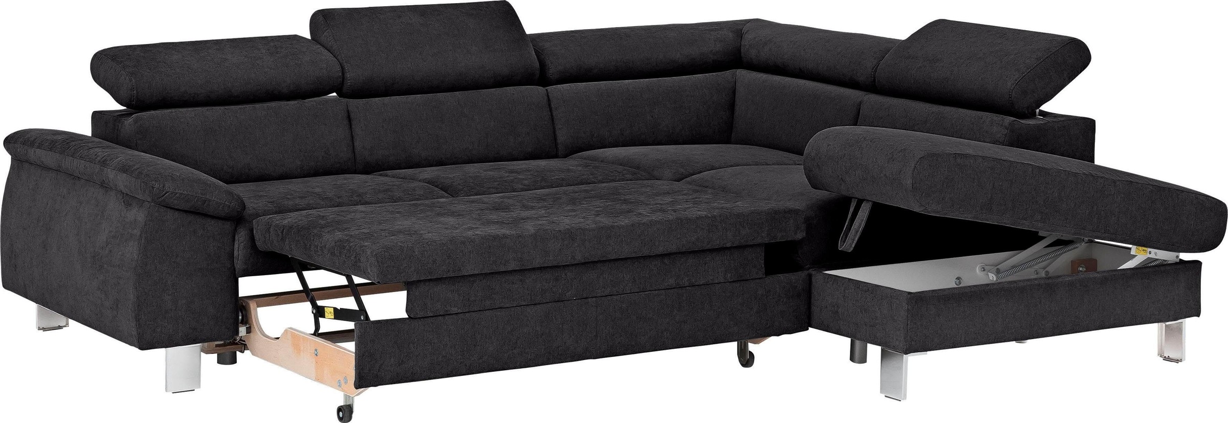COTTA Ecksofa »Komaris L-Form mit Kopfteilverstellung«, wahlweise mit Bettfunktion, Bettkasten & Beleuchtung