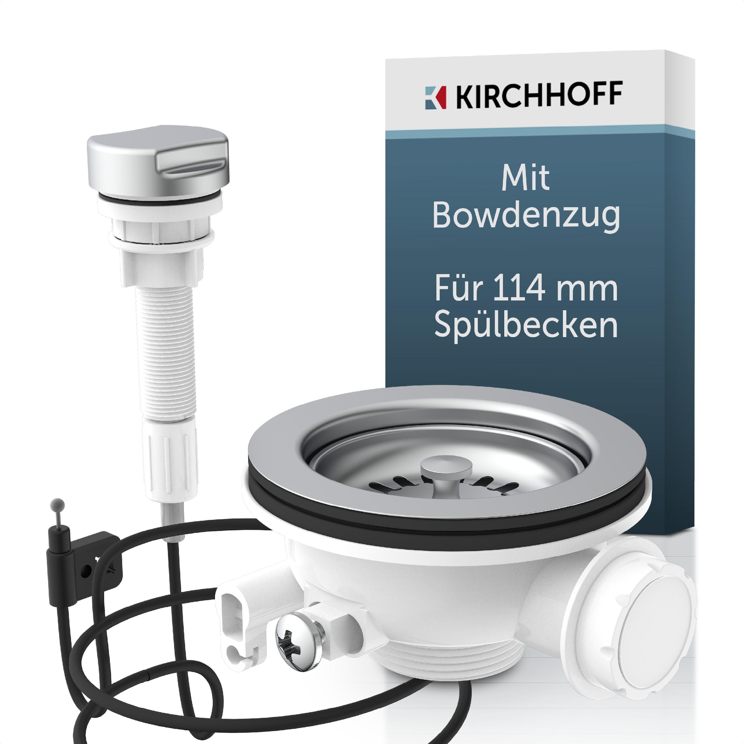 Kirchhoff Siebventil, Korbventil mit Überlaufanschluss+Drehbetätigung, Bowdenzug, Edelstahl