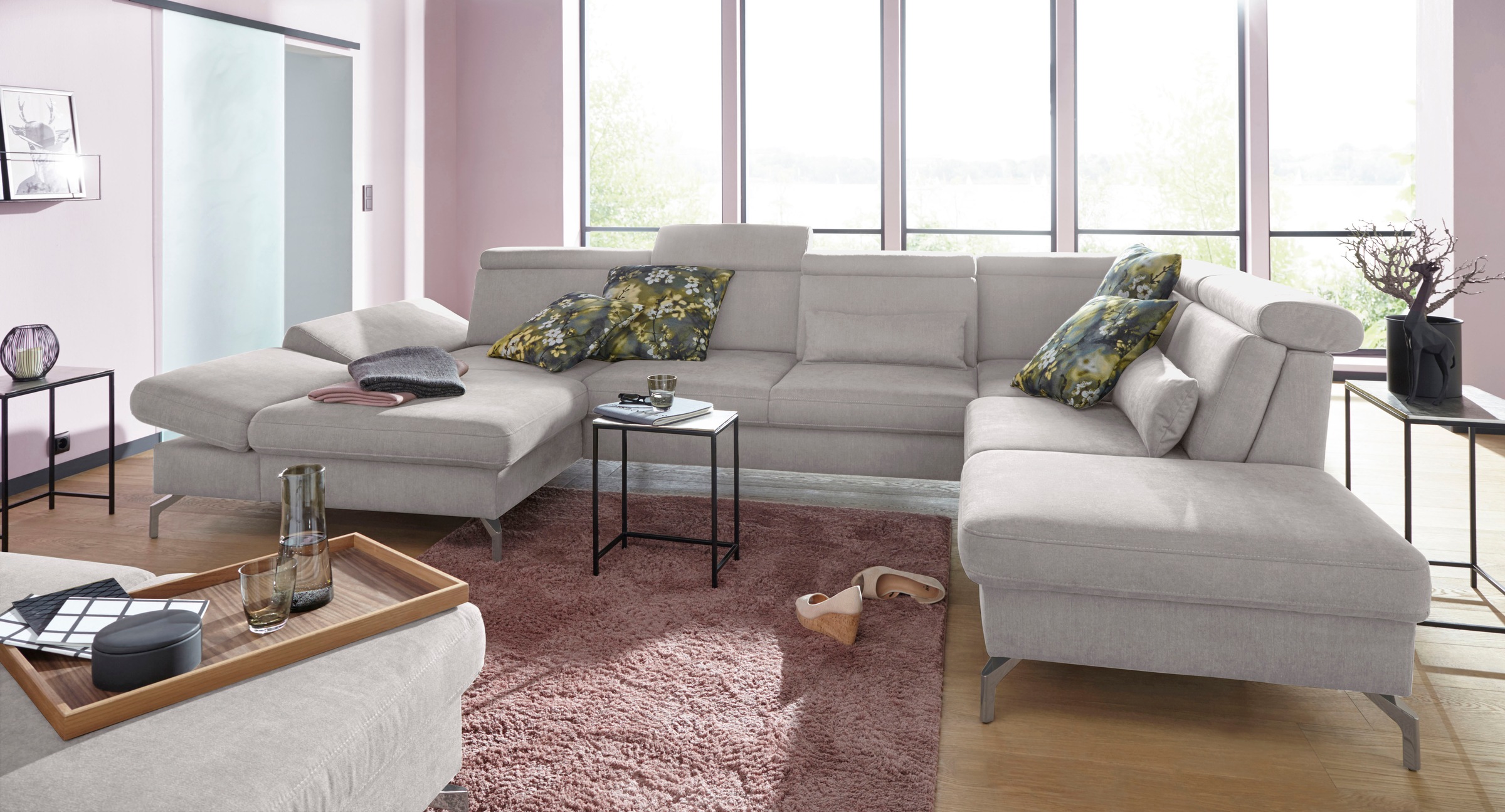 sit&more Wohnlandschaft »Brisbane U-Form«, Fußhöhe 15 cm, inklusive Sitztiefen-, Armteil- und Kopfteilverstellung
