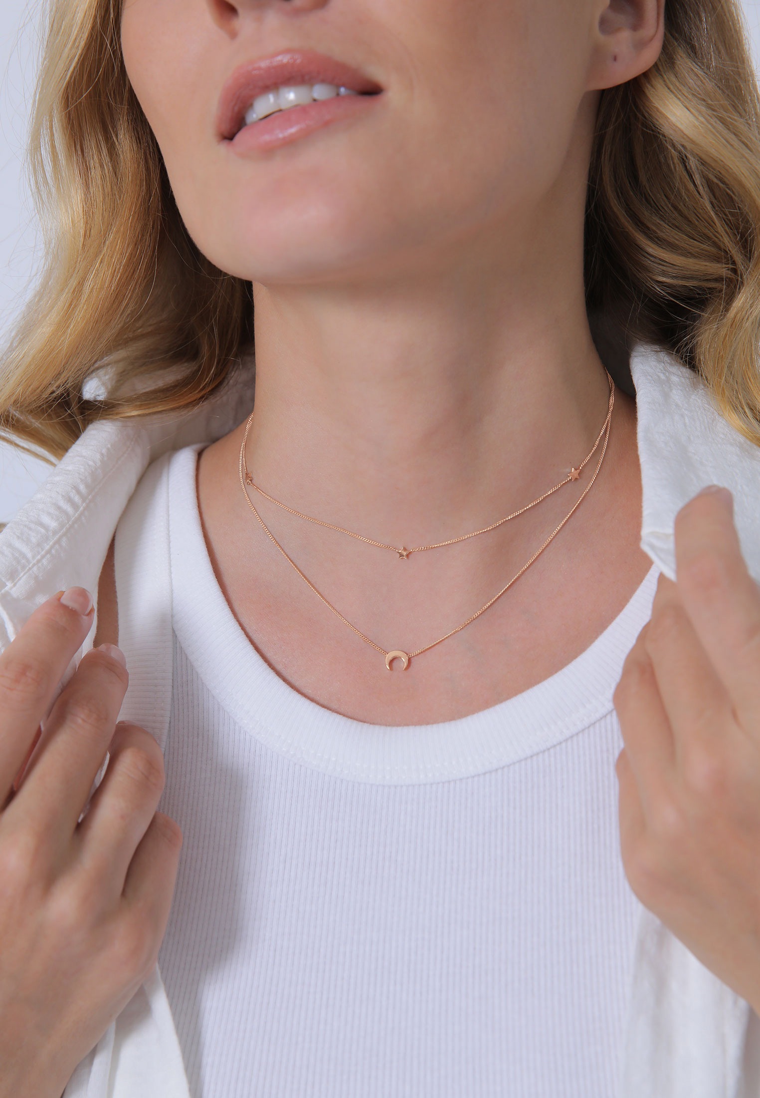 Elli Choker »Halskette Choker Layer Halbmond und Sterne 925er Silber«