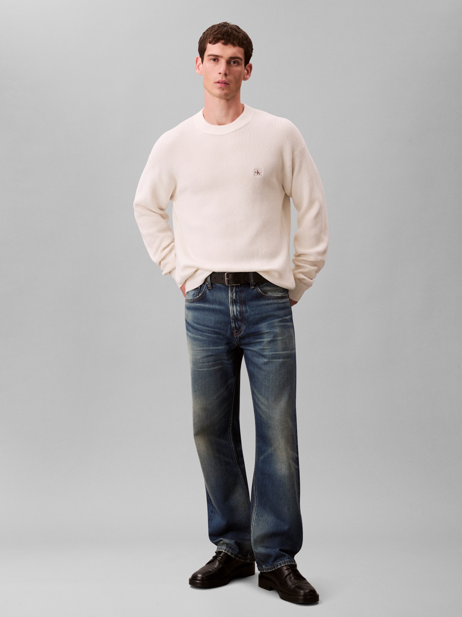 Calvin Klein Jeans Rundhalspullover »LS EZ COTTON WAFFLE CRWNK SWTR 9« Rundhalsausschnitt, regular fit