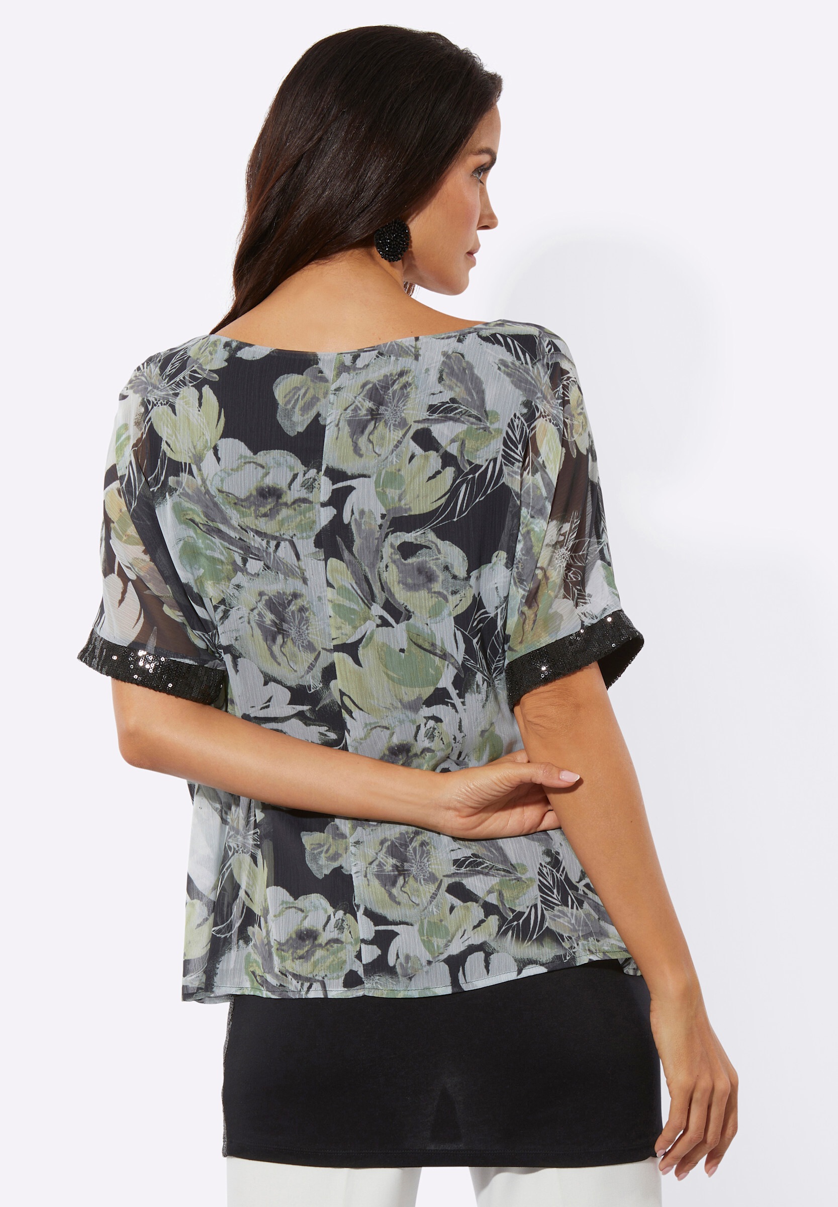 creation L Schlupfbluse »Druck-Bluse Kurzarmbluse mit schimmernden Pailletten«