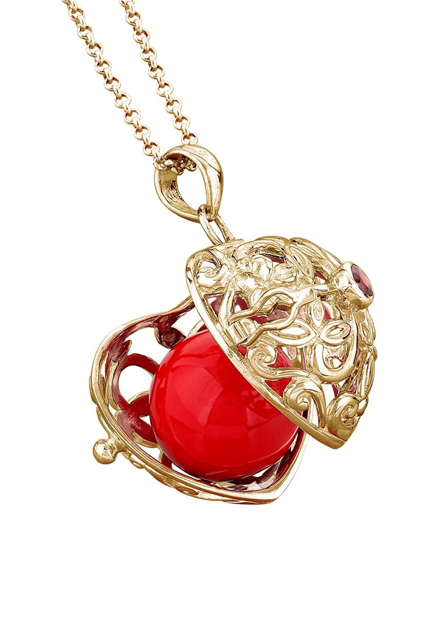 Nenalina Lange Kette »Halskette Herz Klangkugel Granat Ornament 925 Silber«