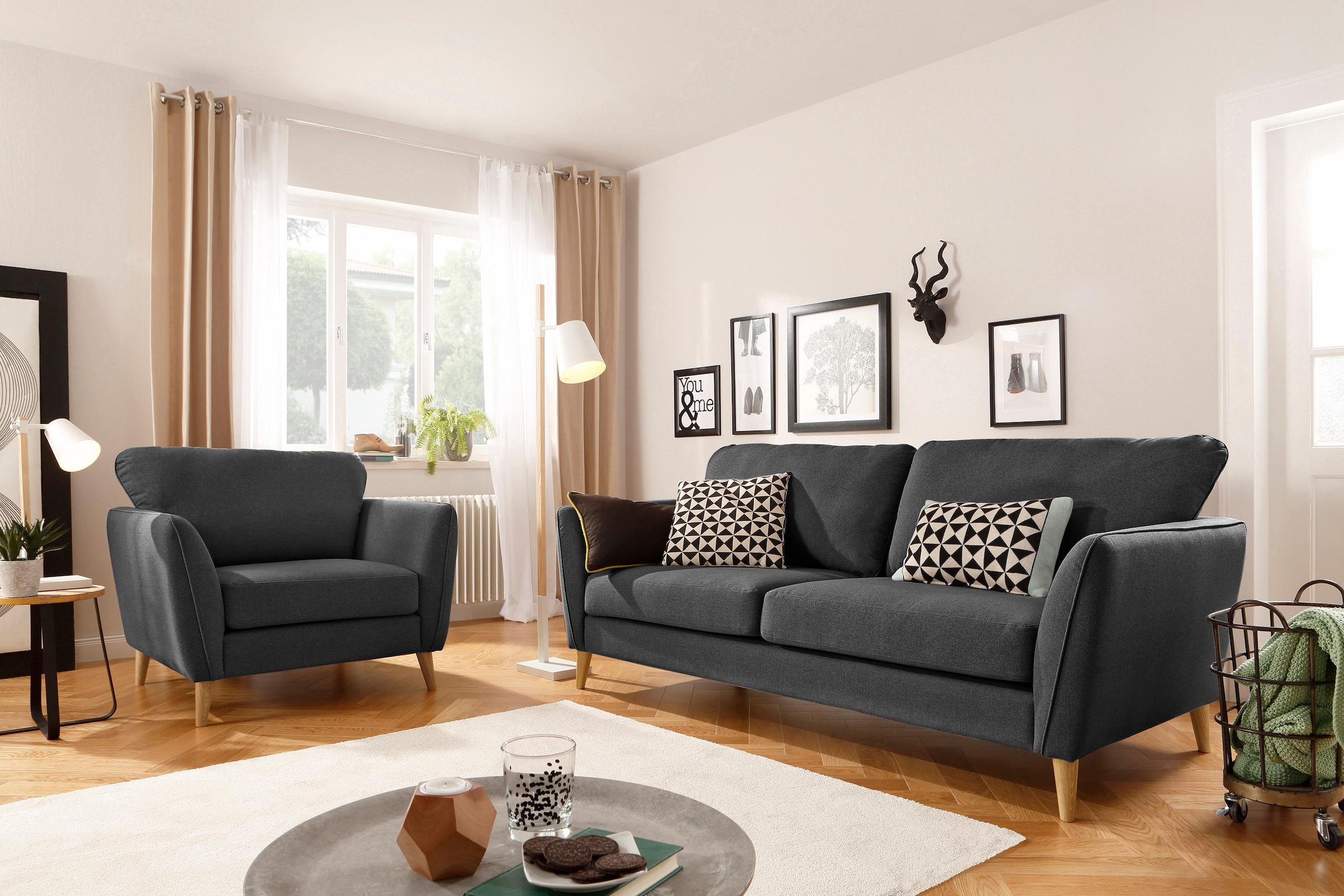 Home affaire Sessel »MARSEILLE«, Massivholzbeine Eiche, Landhausstil, Wellenunterfederung