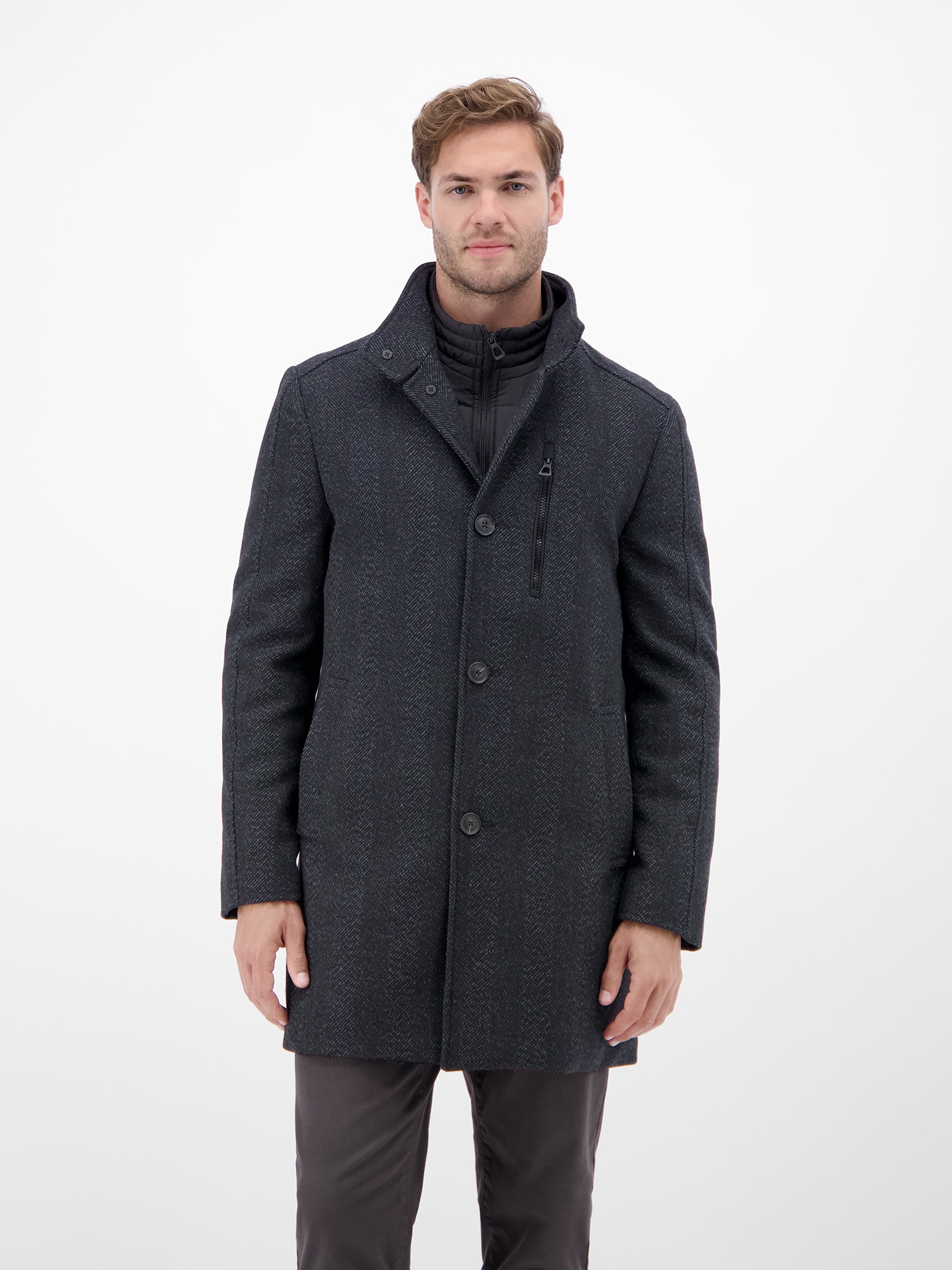 Lerros Herren Kurzmantel mit Stehkragen und Knopfleiste, Woll-Anteil, Größe 50