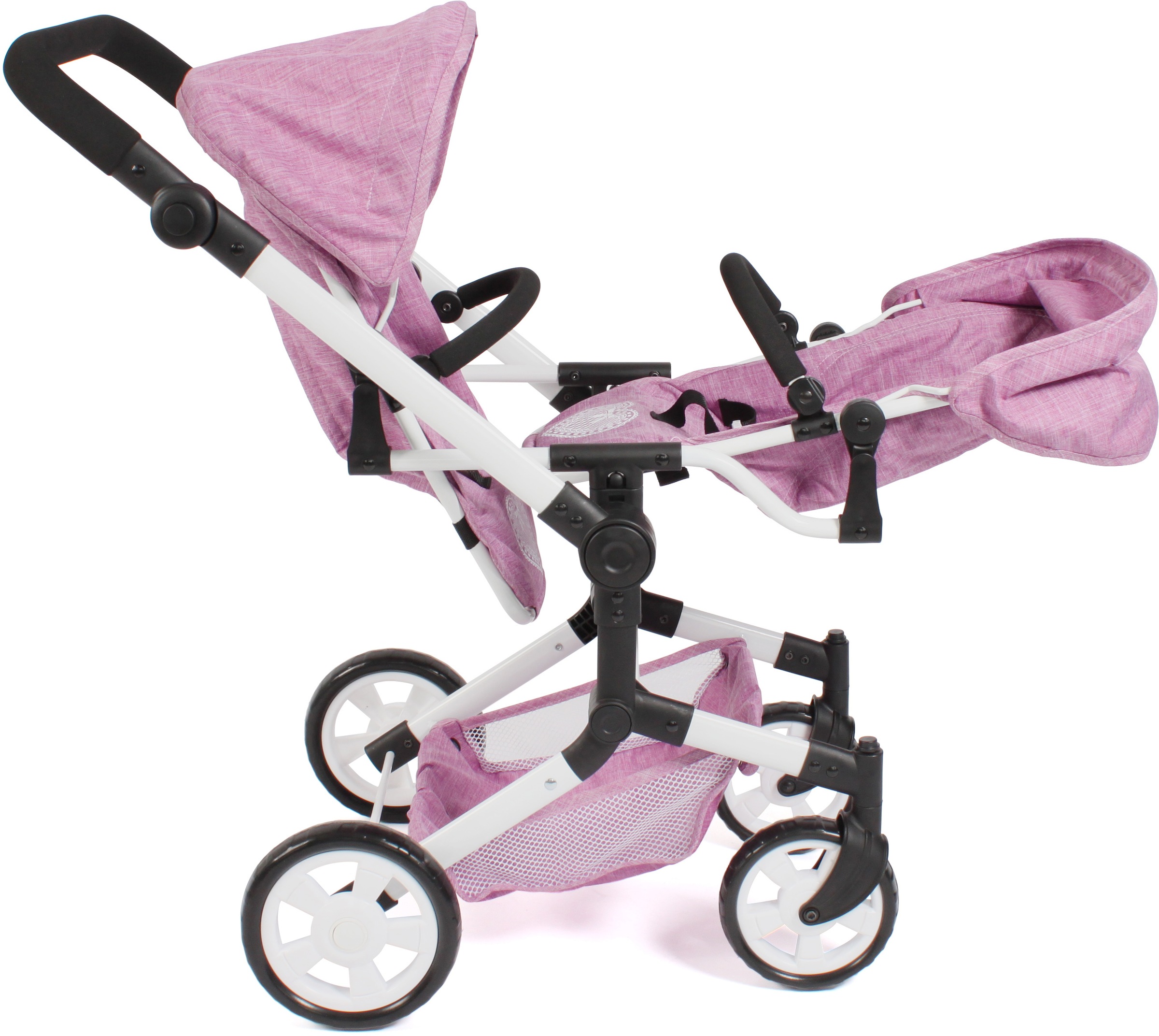 CHIC2000 Puppen-Zwillingsbuggy »Linus Duo, Jeans Pink«, mit zwei abnehmbaren, bis in Liegeposition verstellbaren Sportsitzen