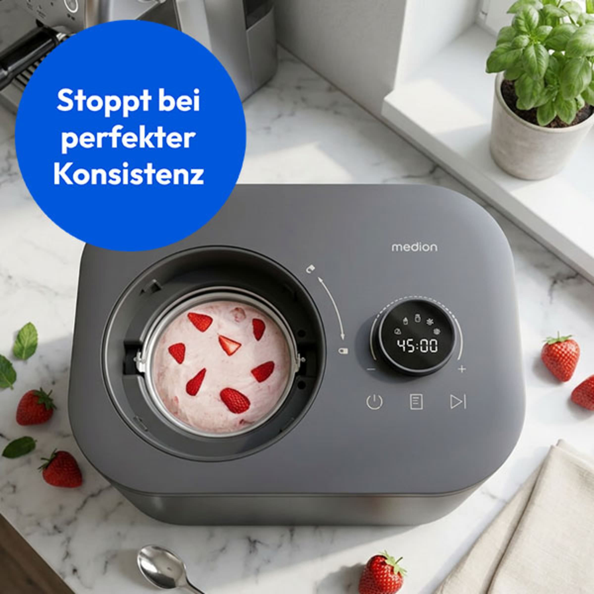 Medion® Eismaschine »MD 100116« 1 l 100 W Mixen, Eis, Joghurt oder Slush zubereiten, Eis nachkühlen