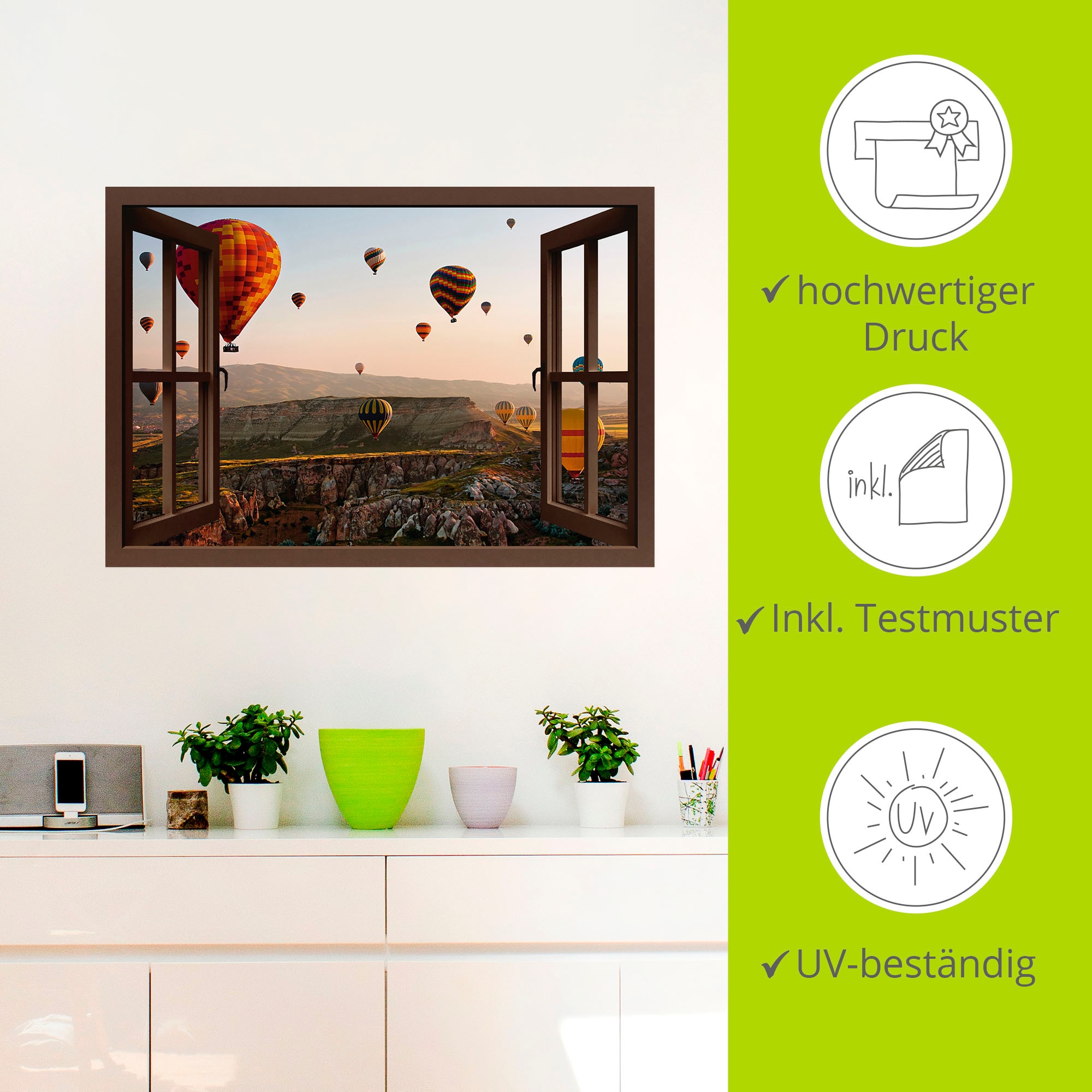 Artland Wandbild »Fensterblick Kappadokien Ballonfahrt«, Ballonfahren, (1 St.), als Leinwandbild, Poster, Wandaufkleber in verschied. Größen