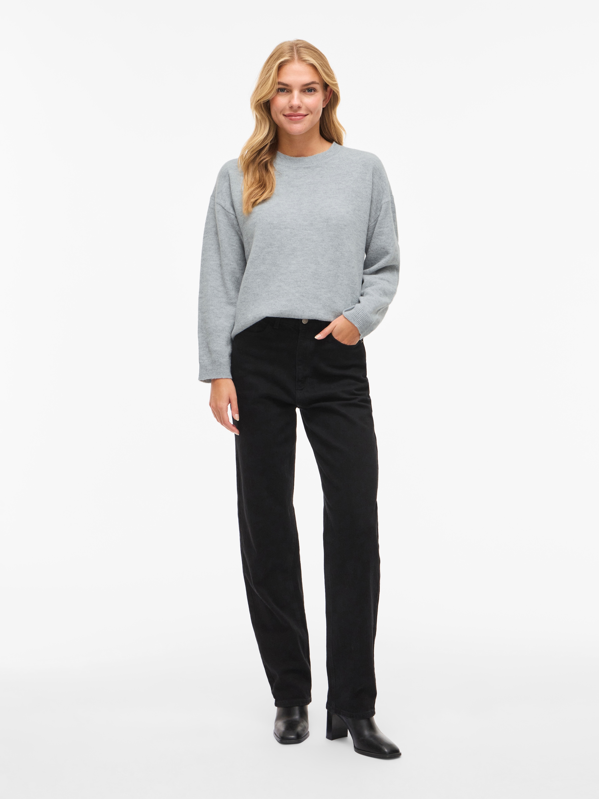 Vila Strickpullover »VILIGA L/S O-NECK KNIT TOP - NOOS« Materialmix, relaxed fit