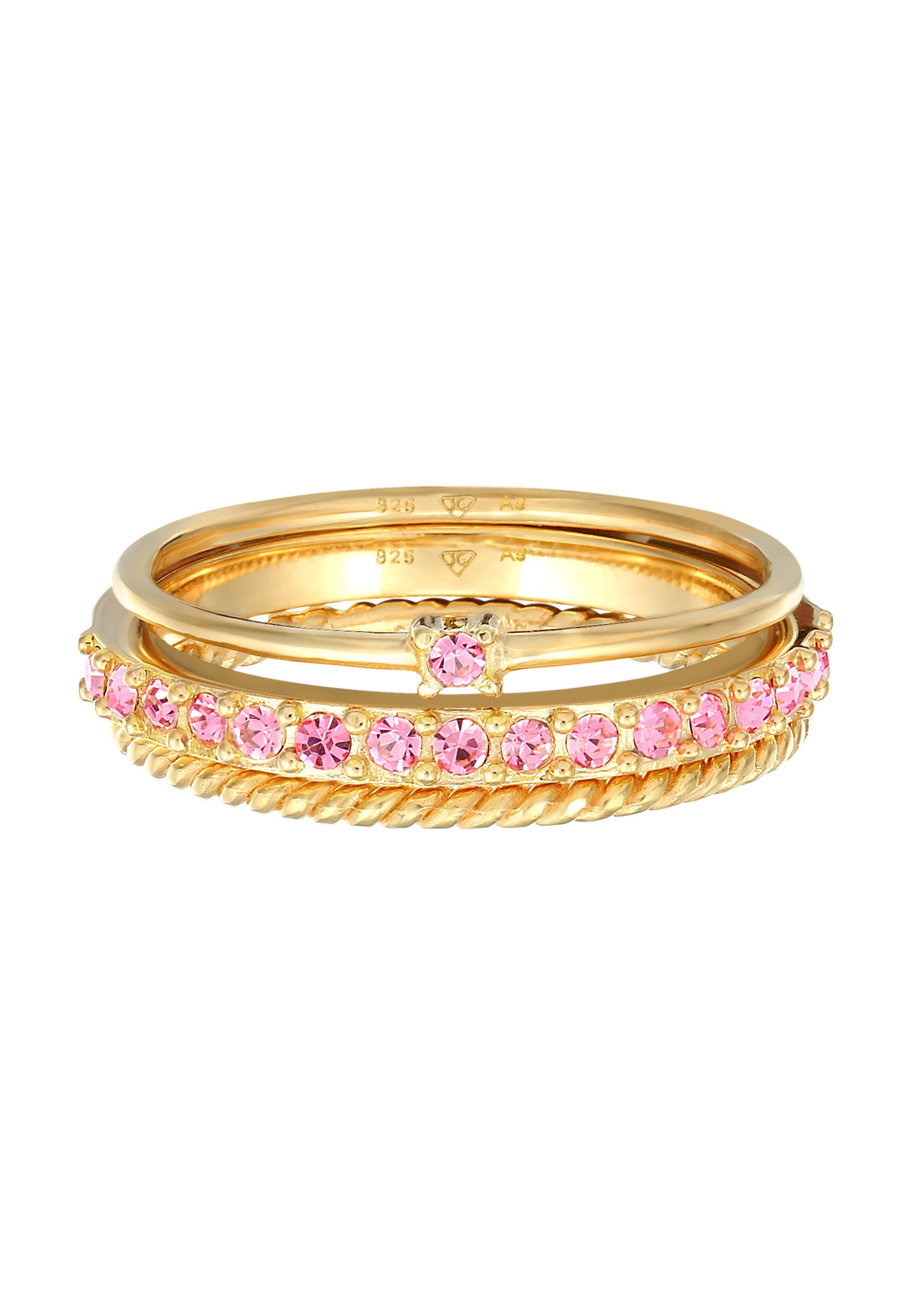 Elli Ring-Set »Ring Kristalle Farbig Regenbogen Set (3 tlg) 925 Silber«