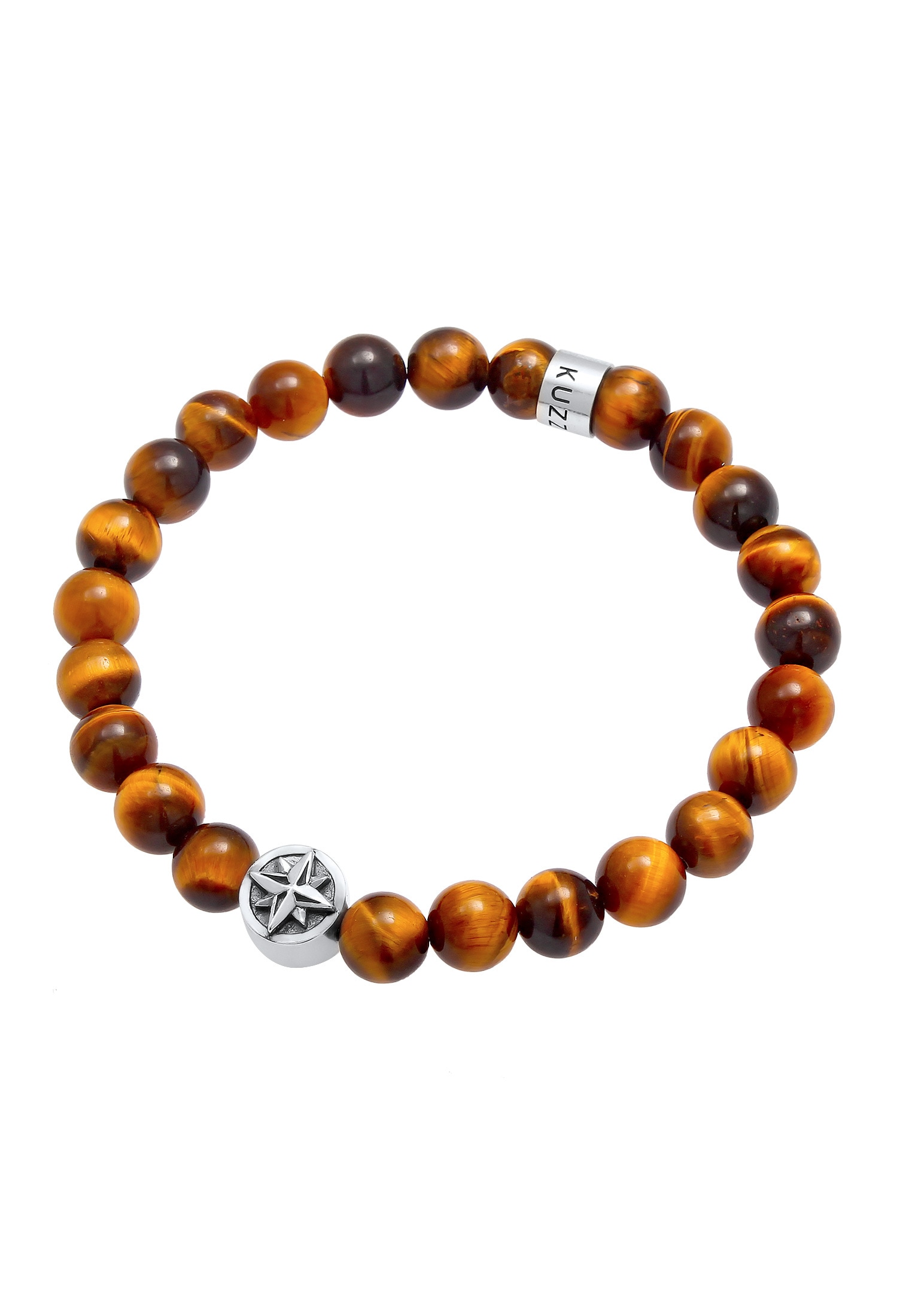 Kuzzoi Armkette »Armband Herren Tigerauge Kompass Beads 925er Silber«